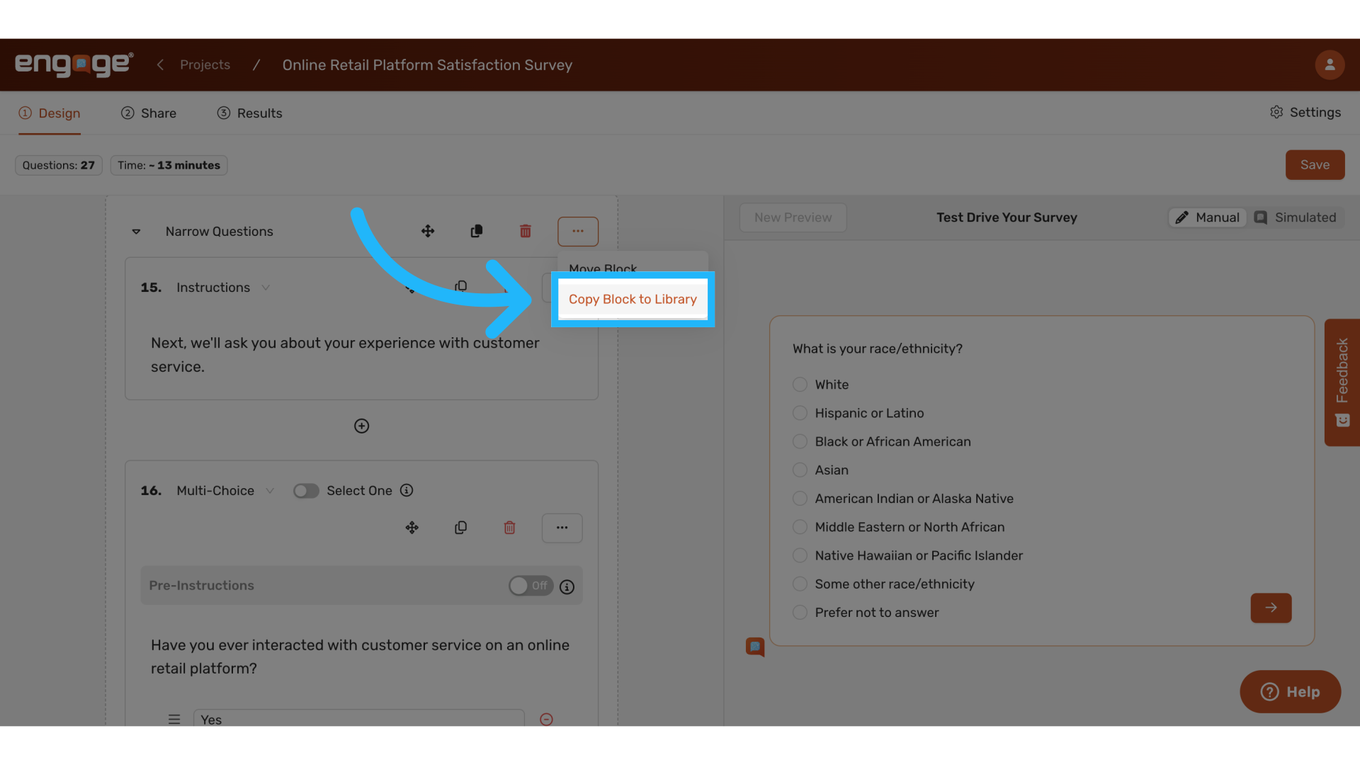 Click 'Copy Block to Library'