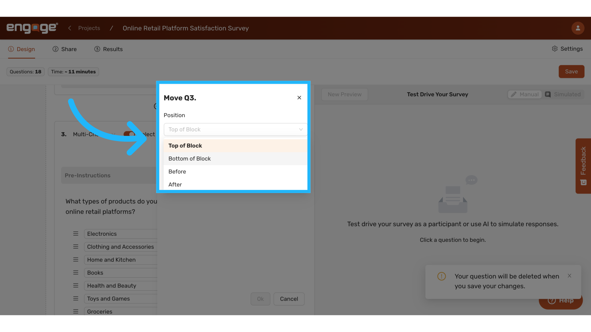 Reposition a Question within a Block