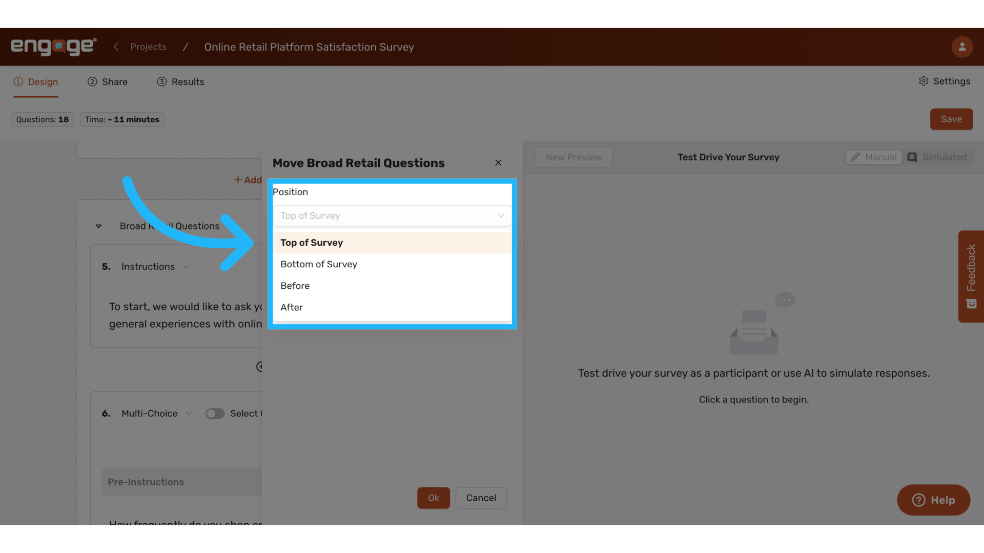 Click 'Top of Survey'