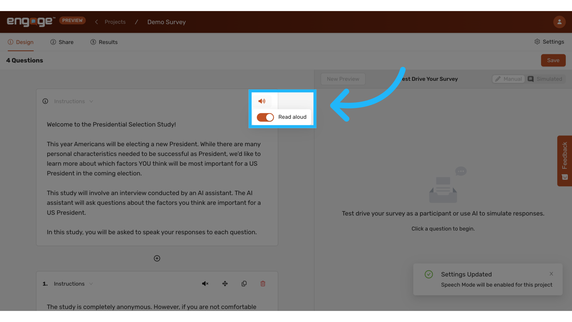 Toggle 'Read Aloud' on or off