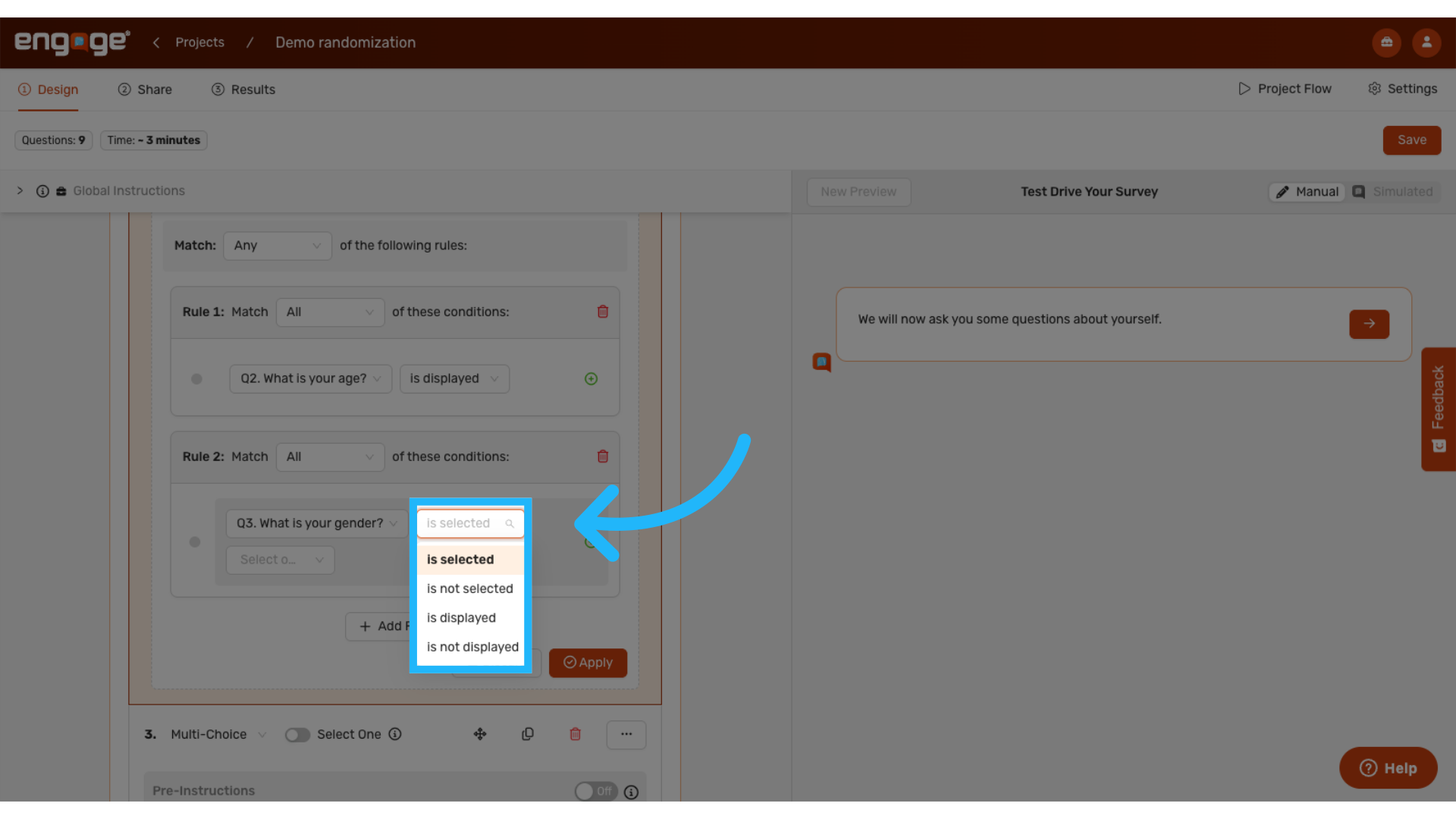 Click 'is selected'