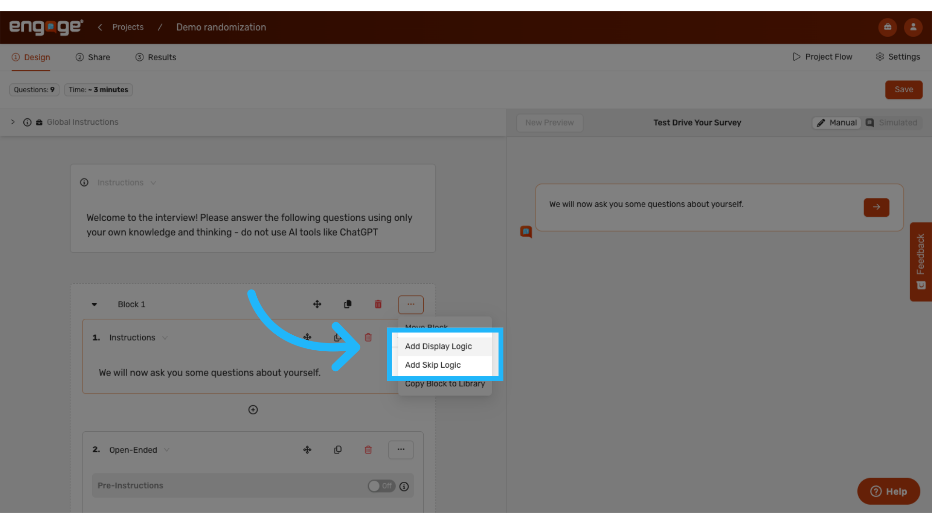 Select display or skip logic