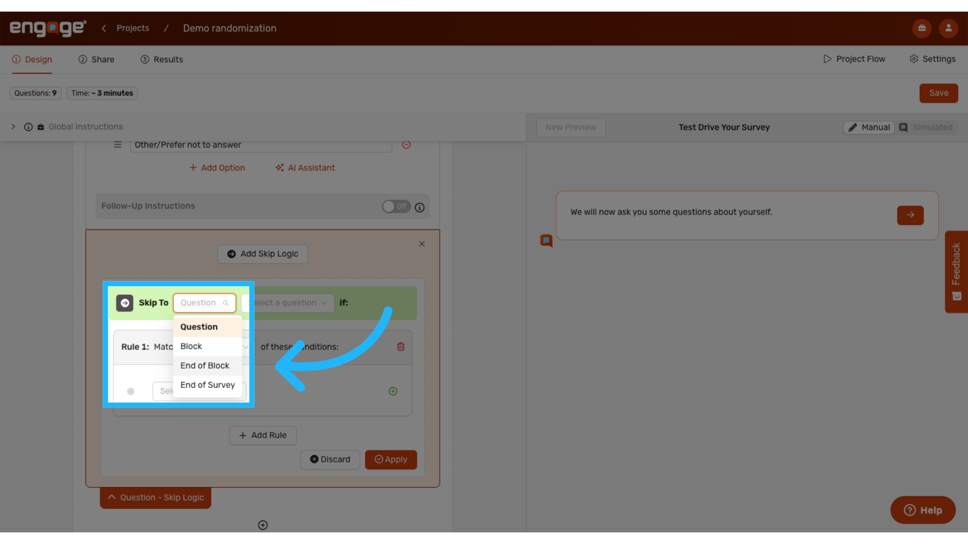 Click 'End of Block'