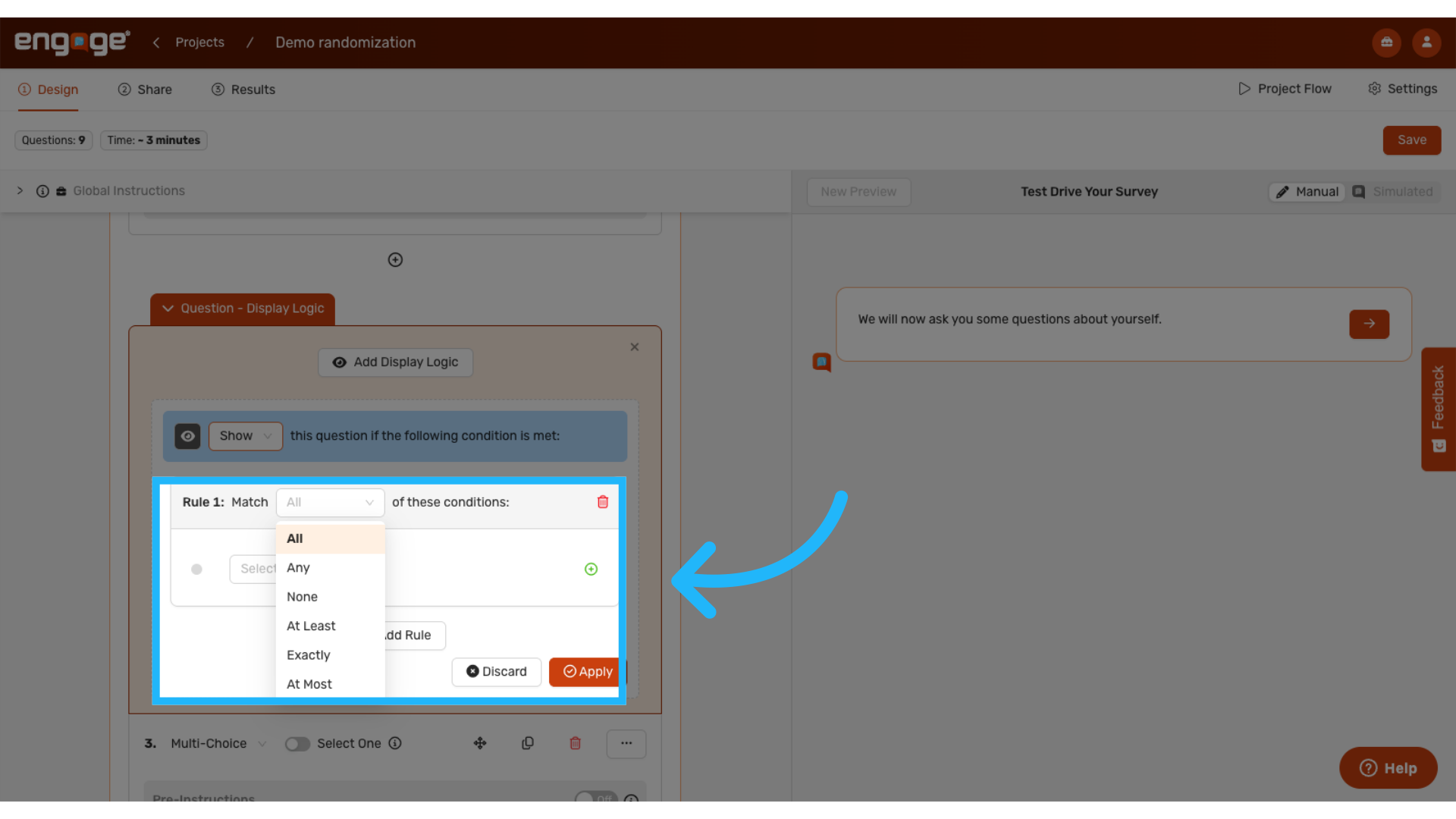 Specify the conditions matching