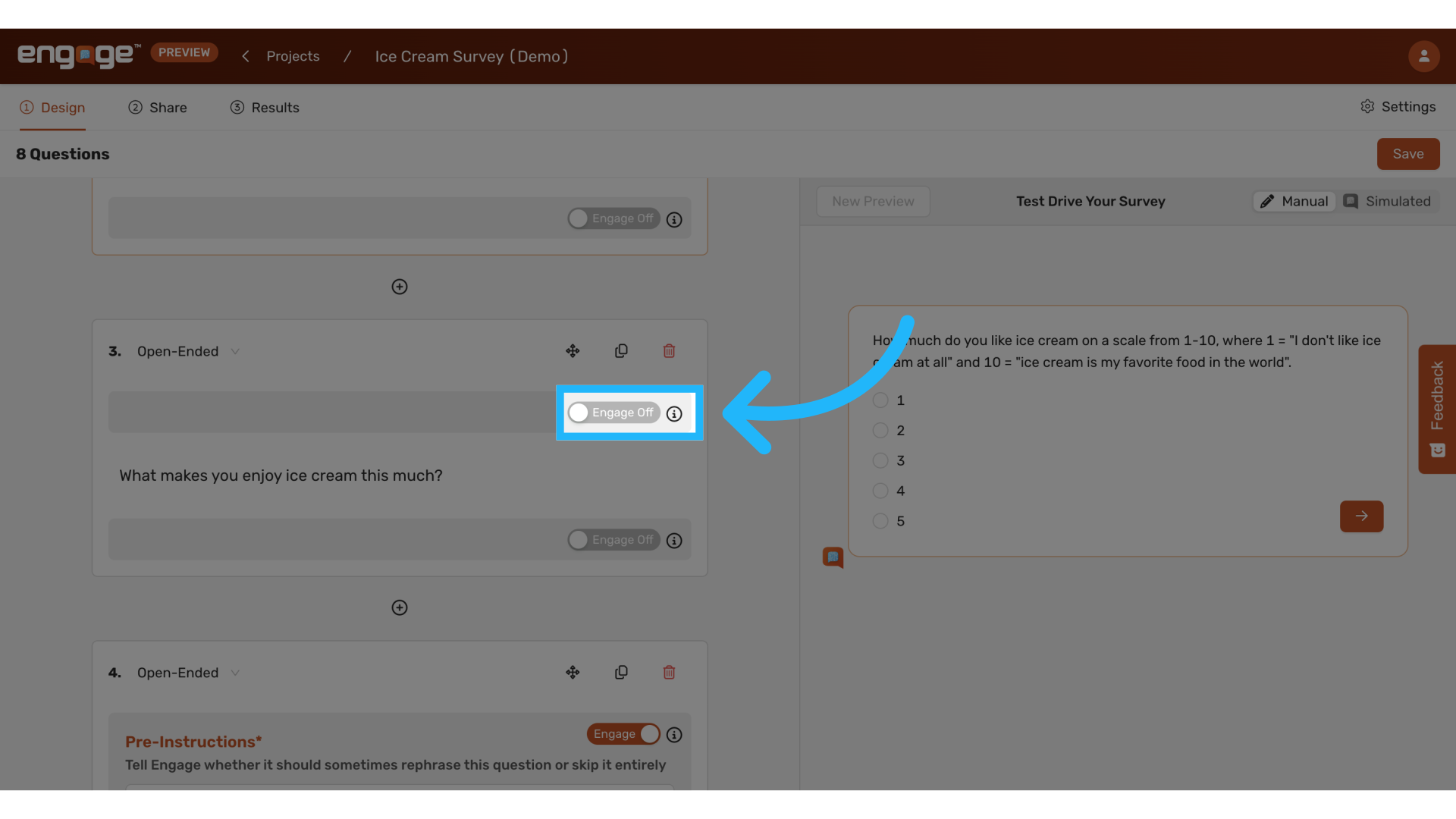 Toggle on pre-instructions