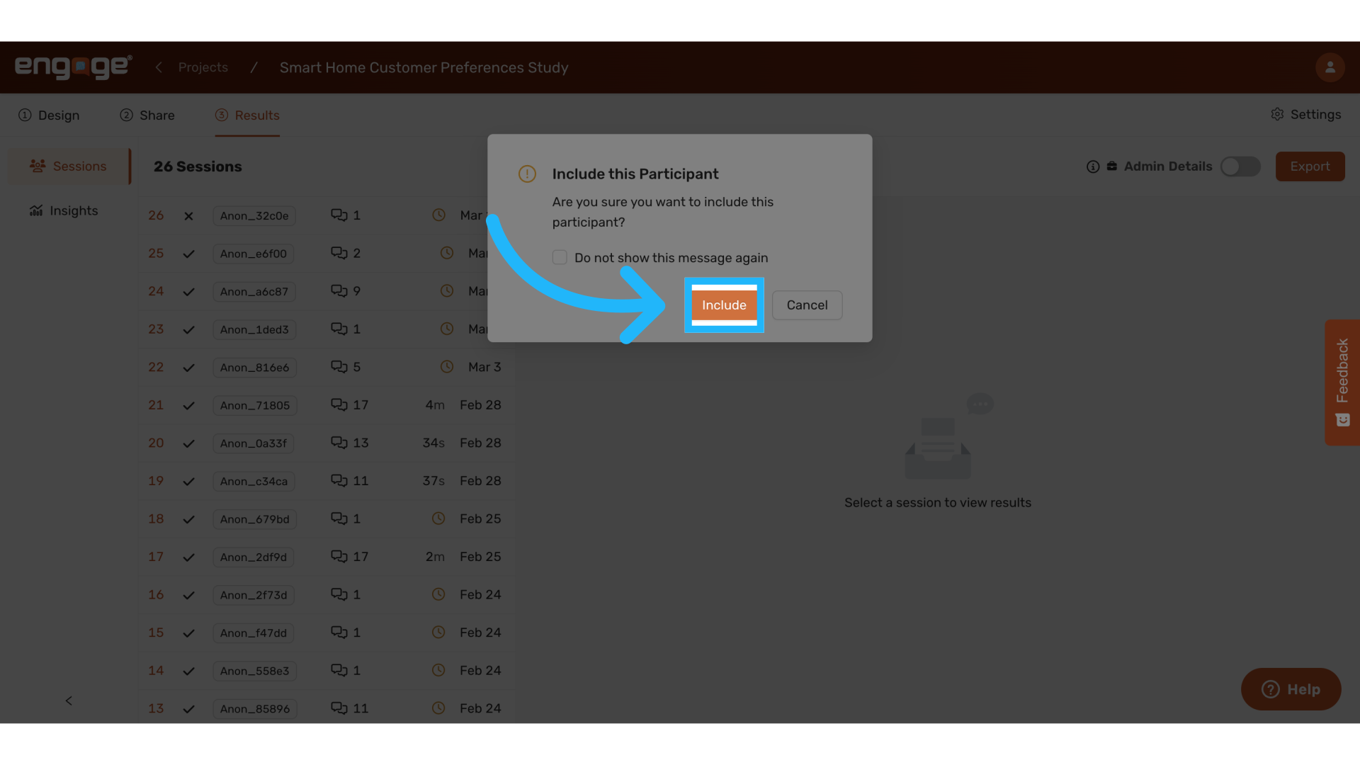 Confirm 'Include'