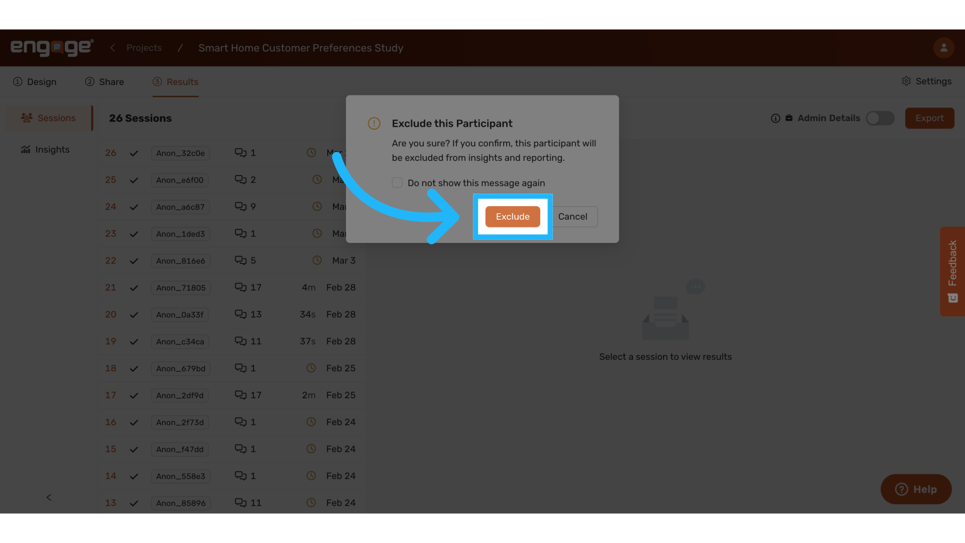 Confirm 'Exclude'