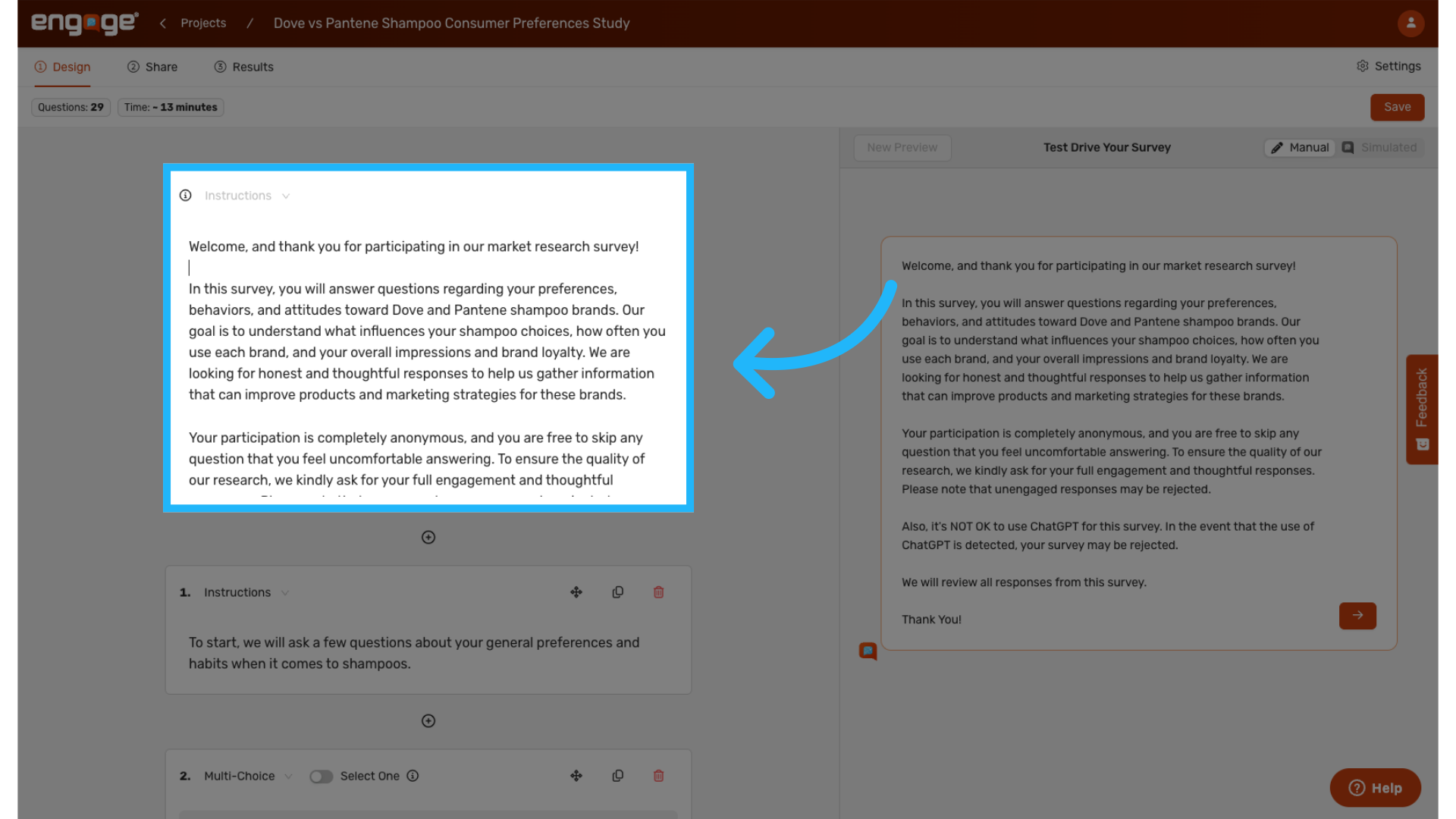 Edit Survey Instructions