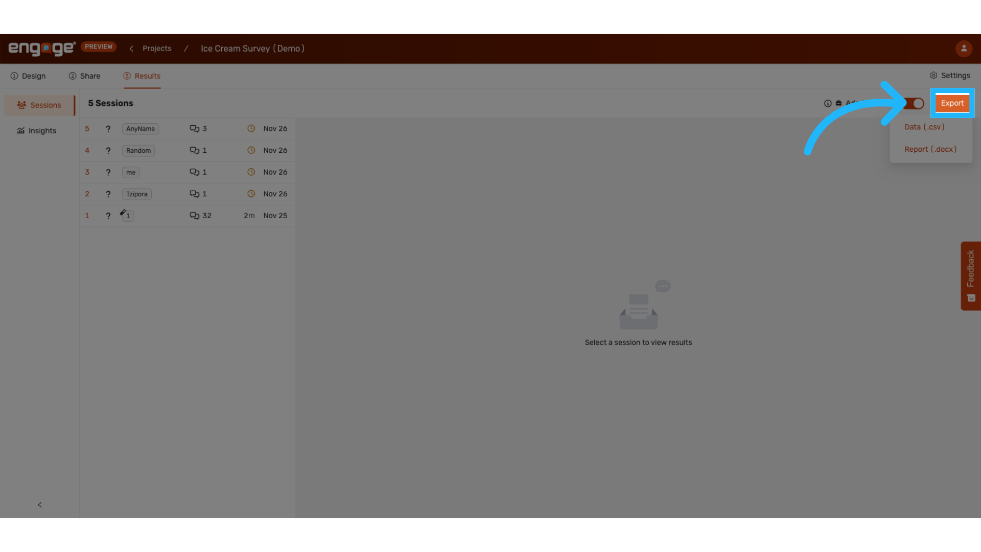 Click 'Export'