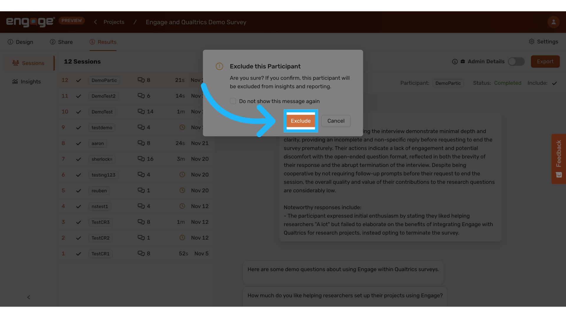 Confirm exclude
