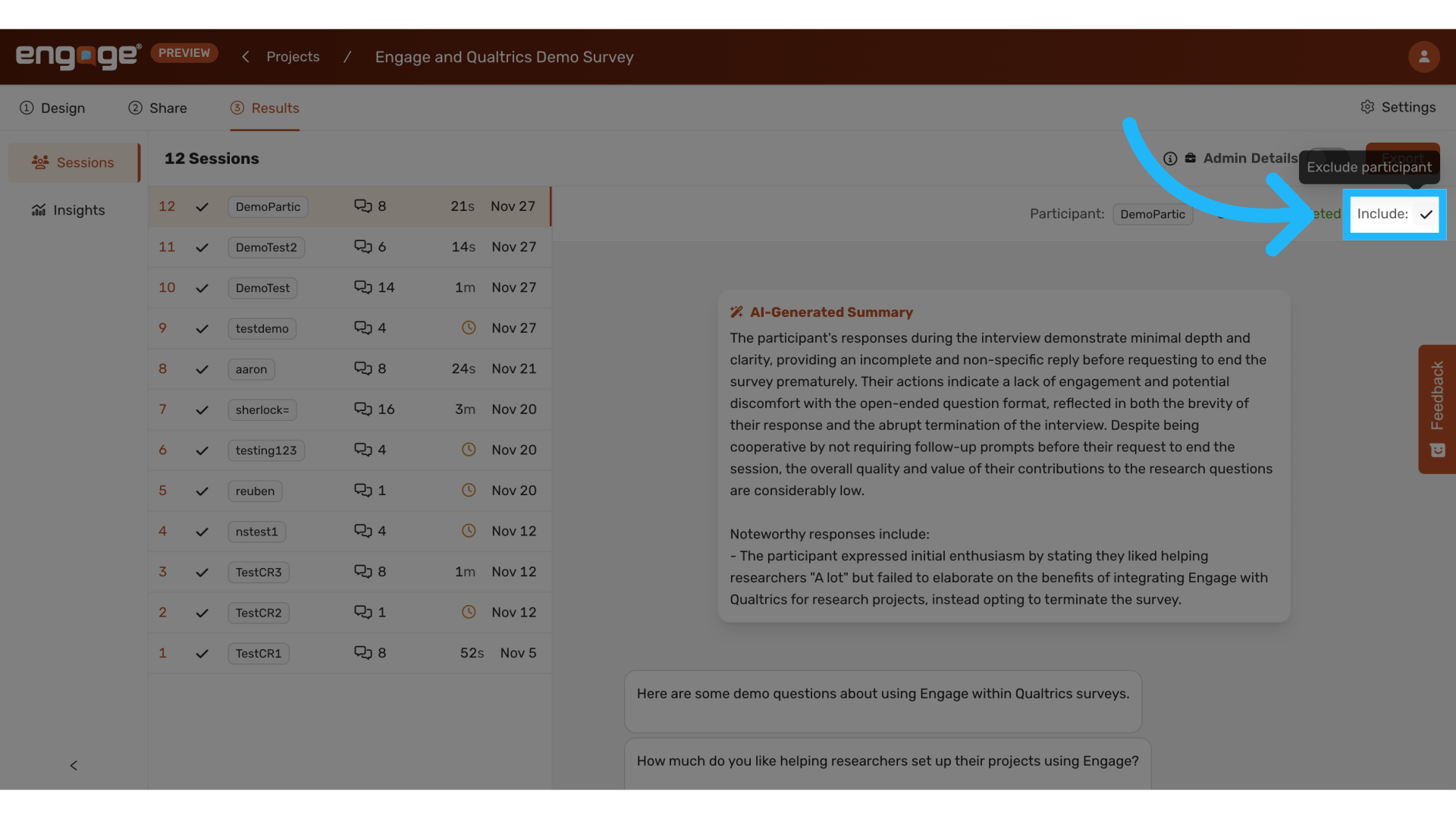 Include/Exclude from analysis
