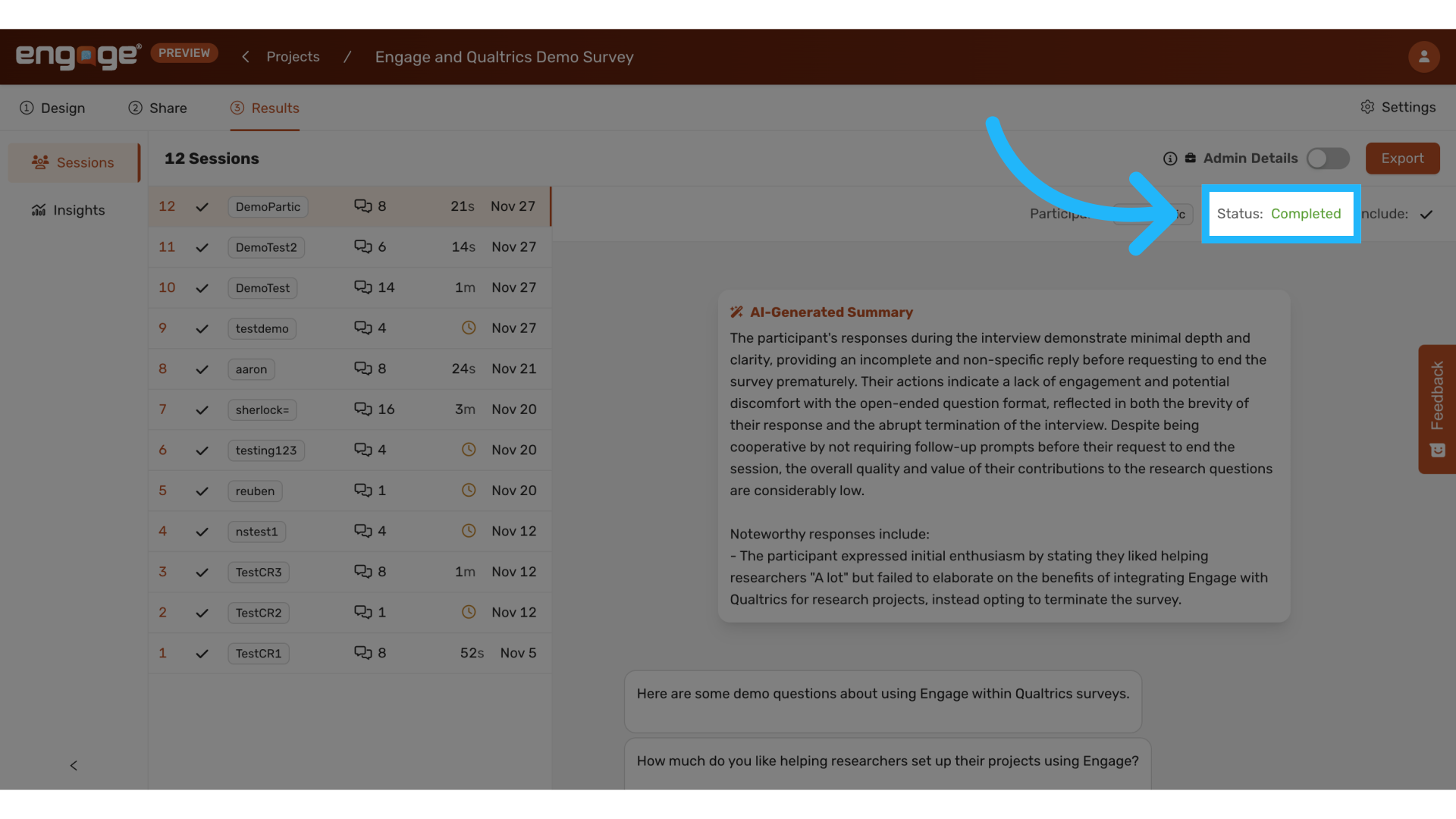 View Completion Status