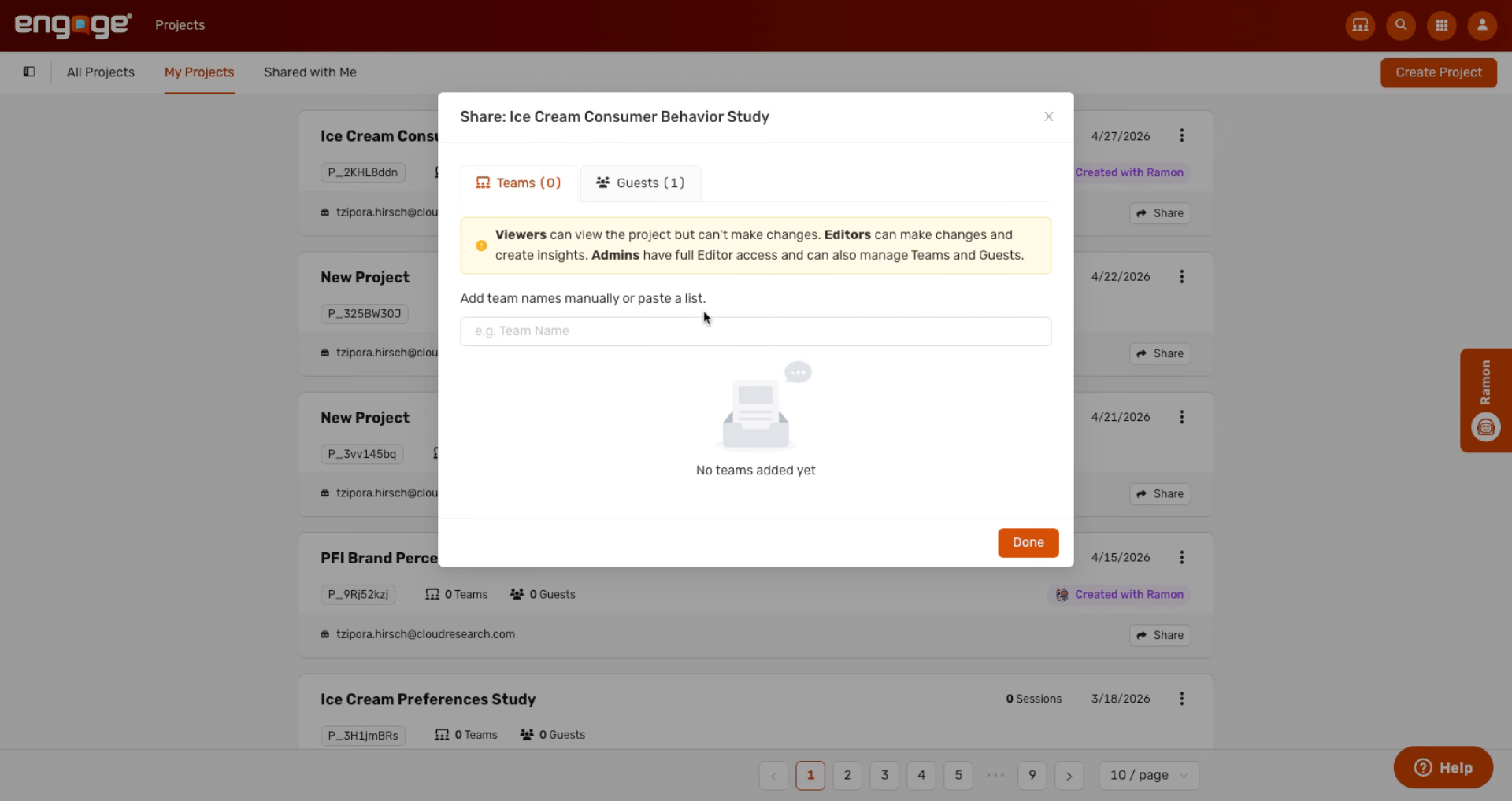 View Sharing Modal