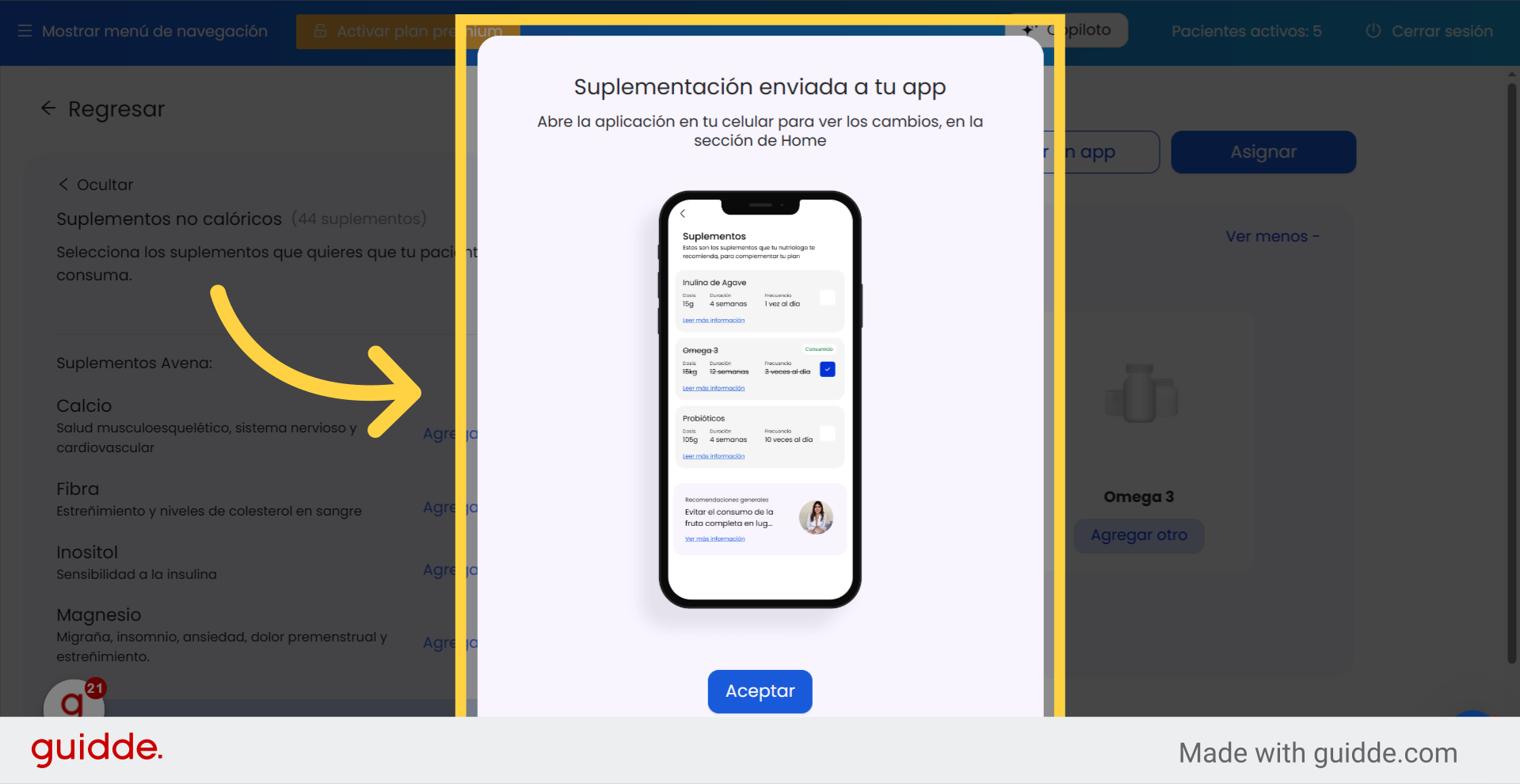 Suplementación enviada a la tu app