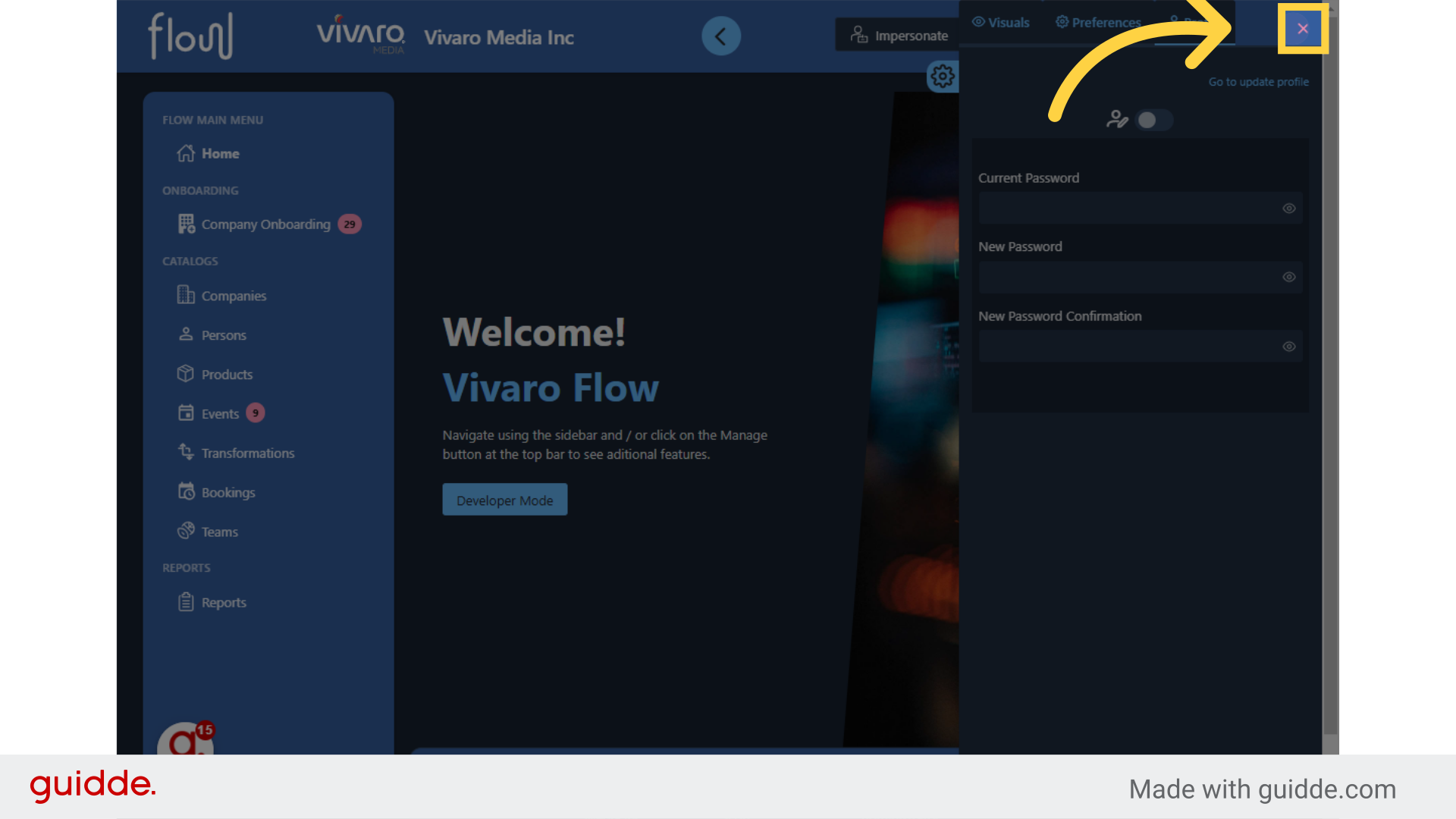 Click 'X' to Close the Menu