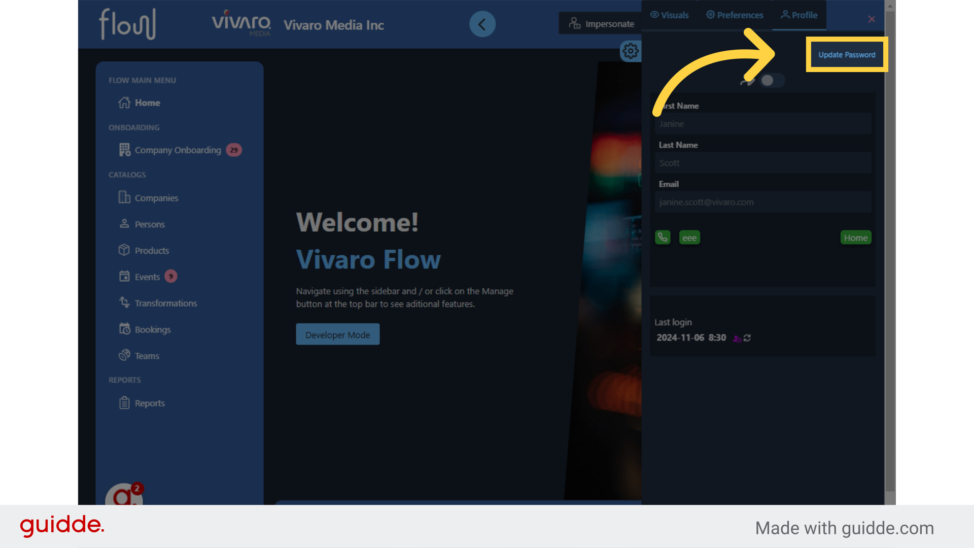 Select 'Update Password'