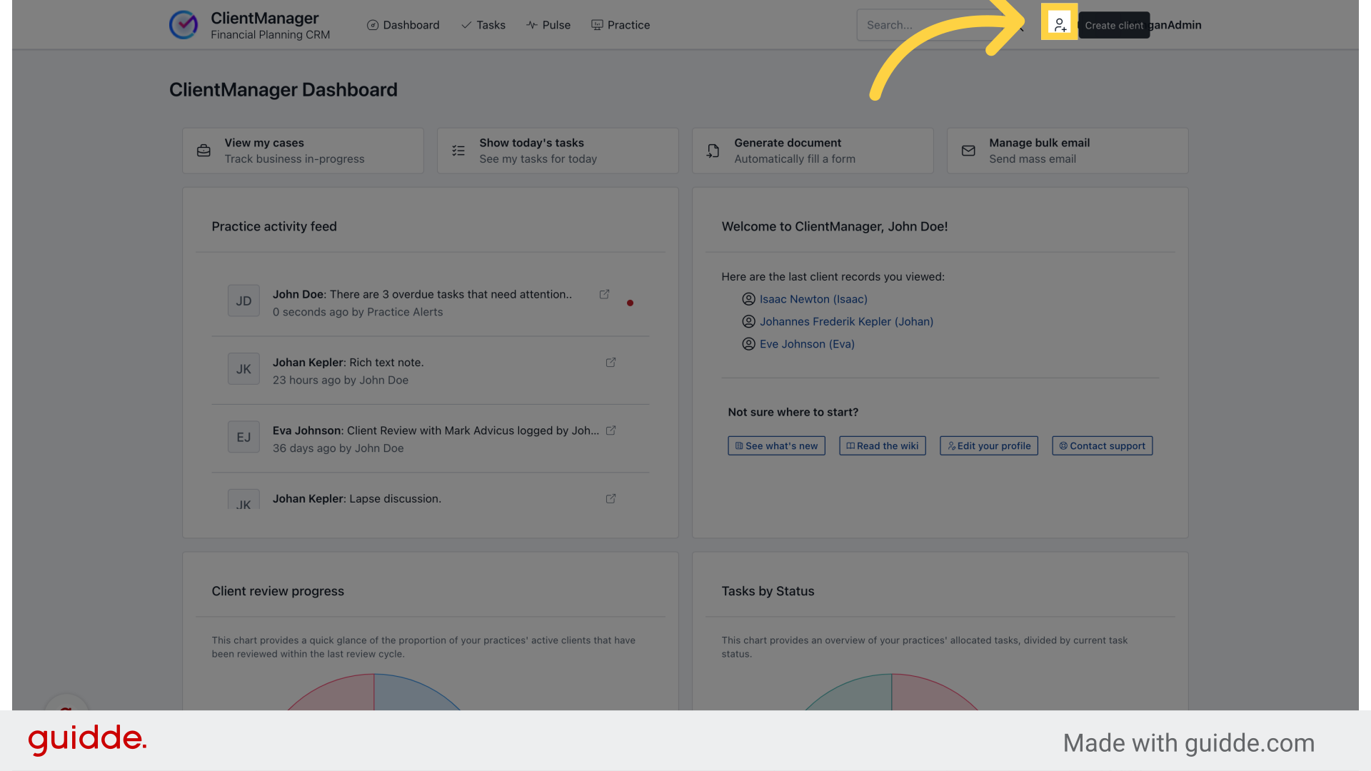Click the 'new client' button