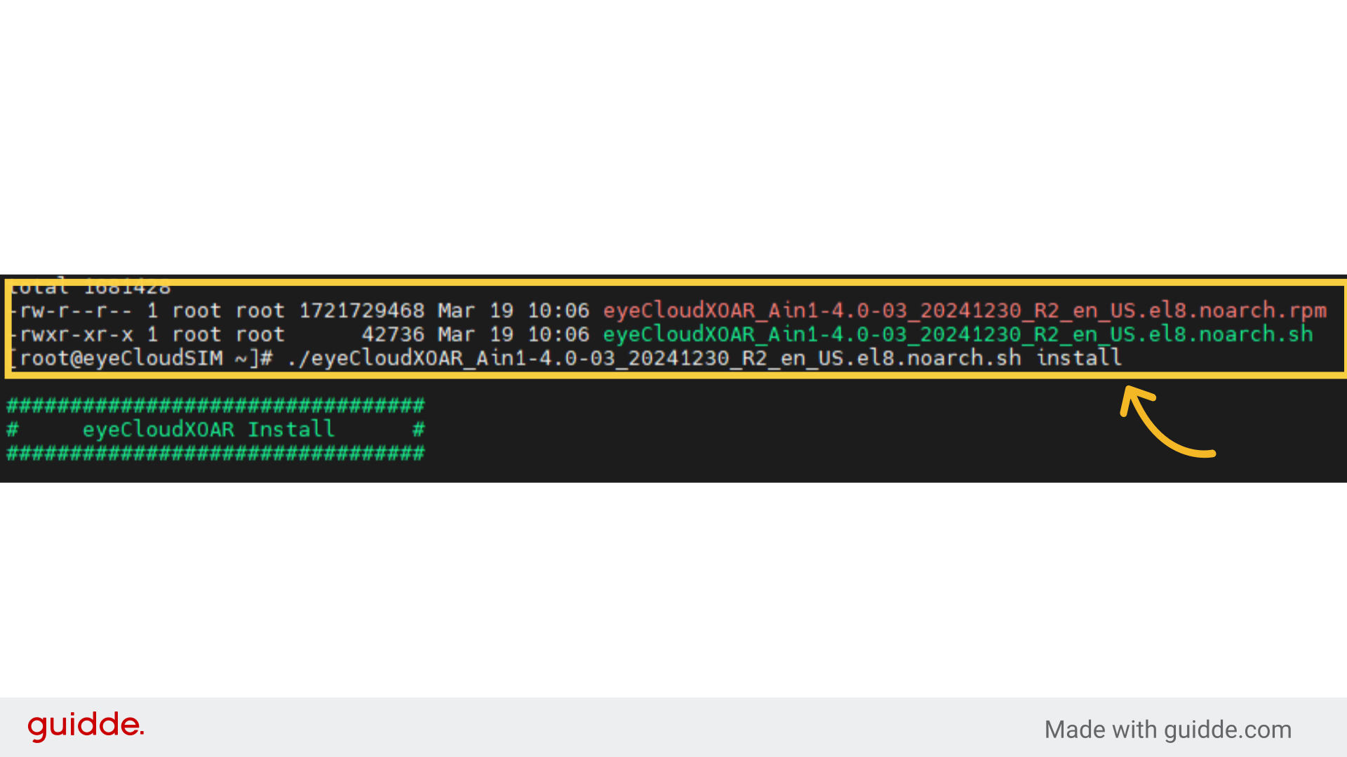 Give execute permission with chmod, the file turns green, then run

ex ) ./solution_name install.'