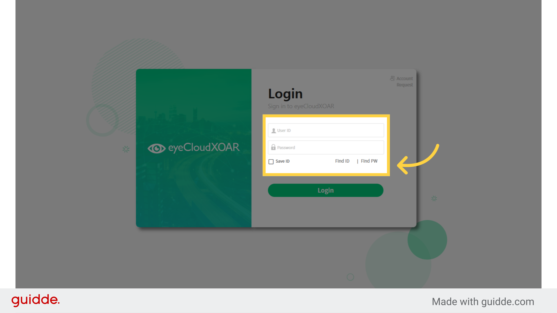 To access eyeCloudXOAR, enter your User ID and Password in the login fields, then click the Login button.