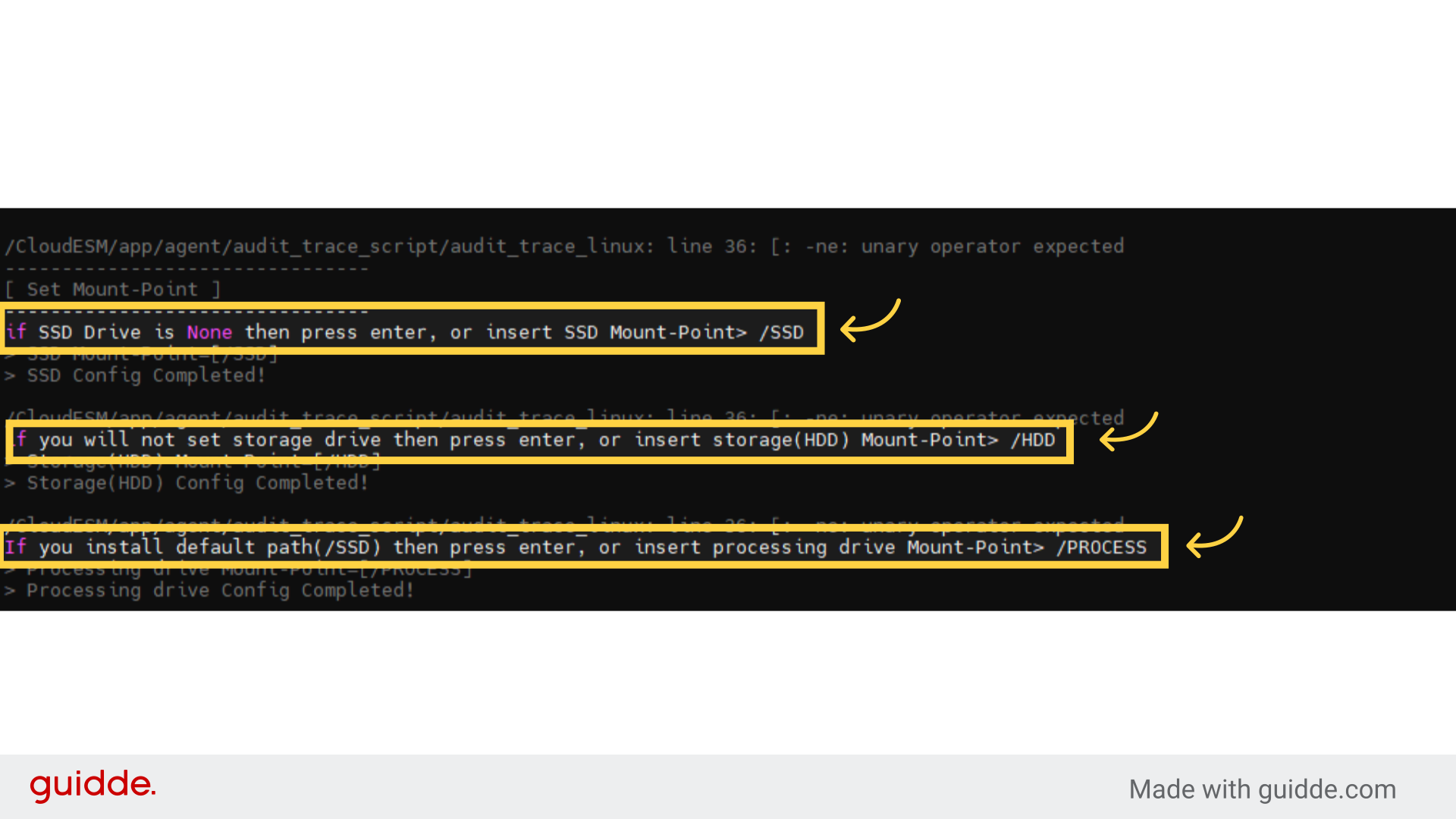 **SSD Mount-Point Configuration:** If the `/SSD` partition exists, set the mount point to `/SSD`.

**Storage (HDD) Mount-Point Configuration:** If the `/HDD` partition exists, set the mount point to `/HDD`.

**Processing Mount-Point Configuration:** If the `/PROCESS` partition exists, set the mount point to `/PROCESS`.