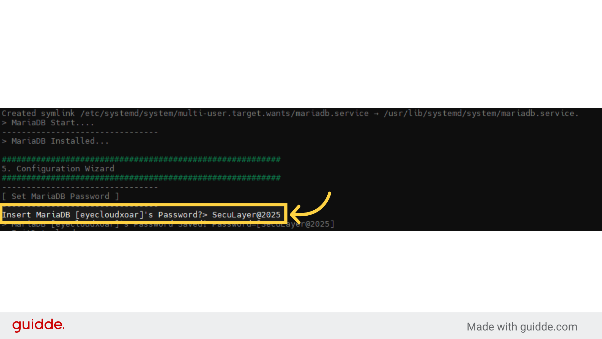 Entering the MariaDB password is required. Password format is:
ex) SecuLayer@<current year>