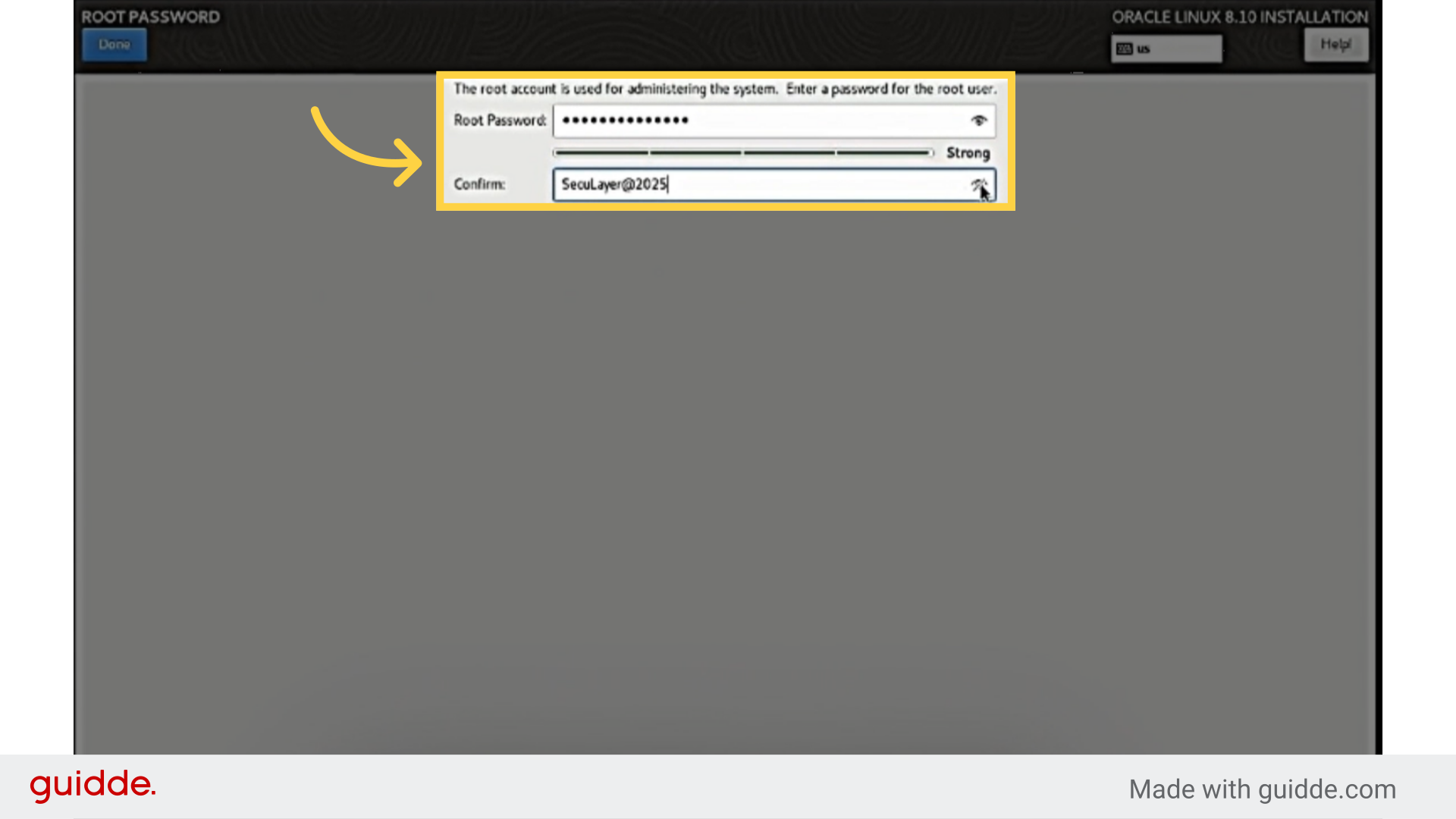 Root accaunt is used for administering the system. Enter a password for the root user

ex) SecuLayer@2025
