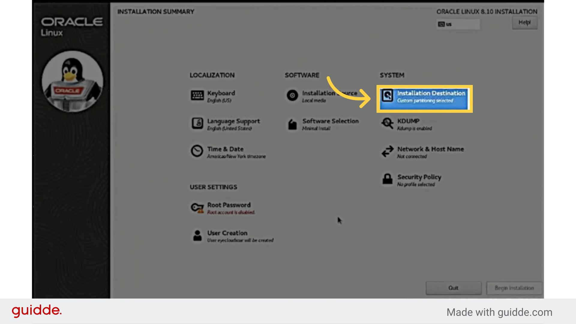 Select 'INSTALLATION DESTINATION'