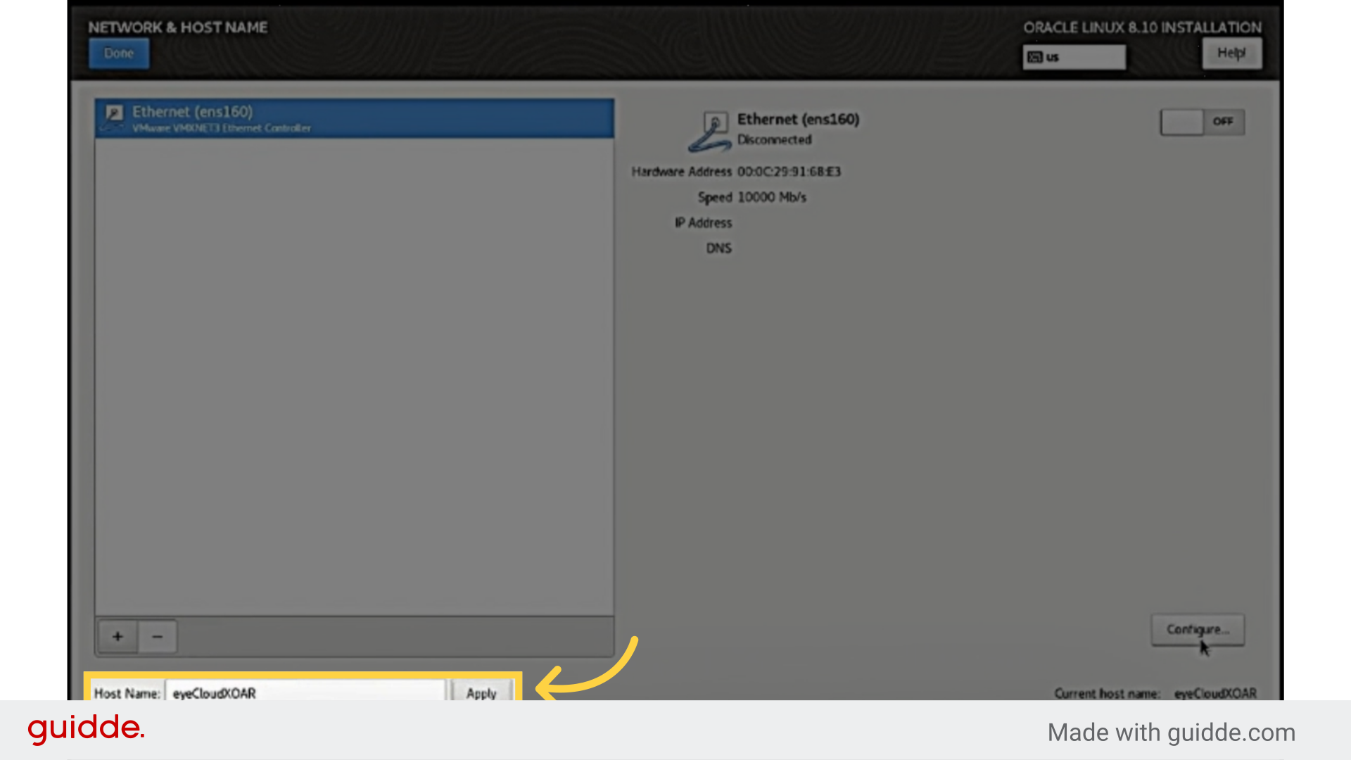 Inserting Host name and click Apply