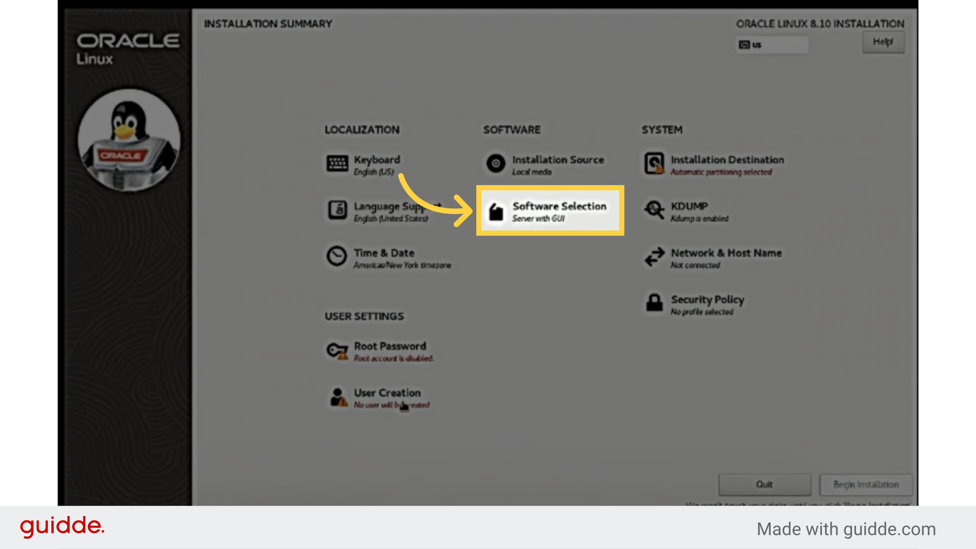 Select Softwere Selection and choose Minimal install