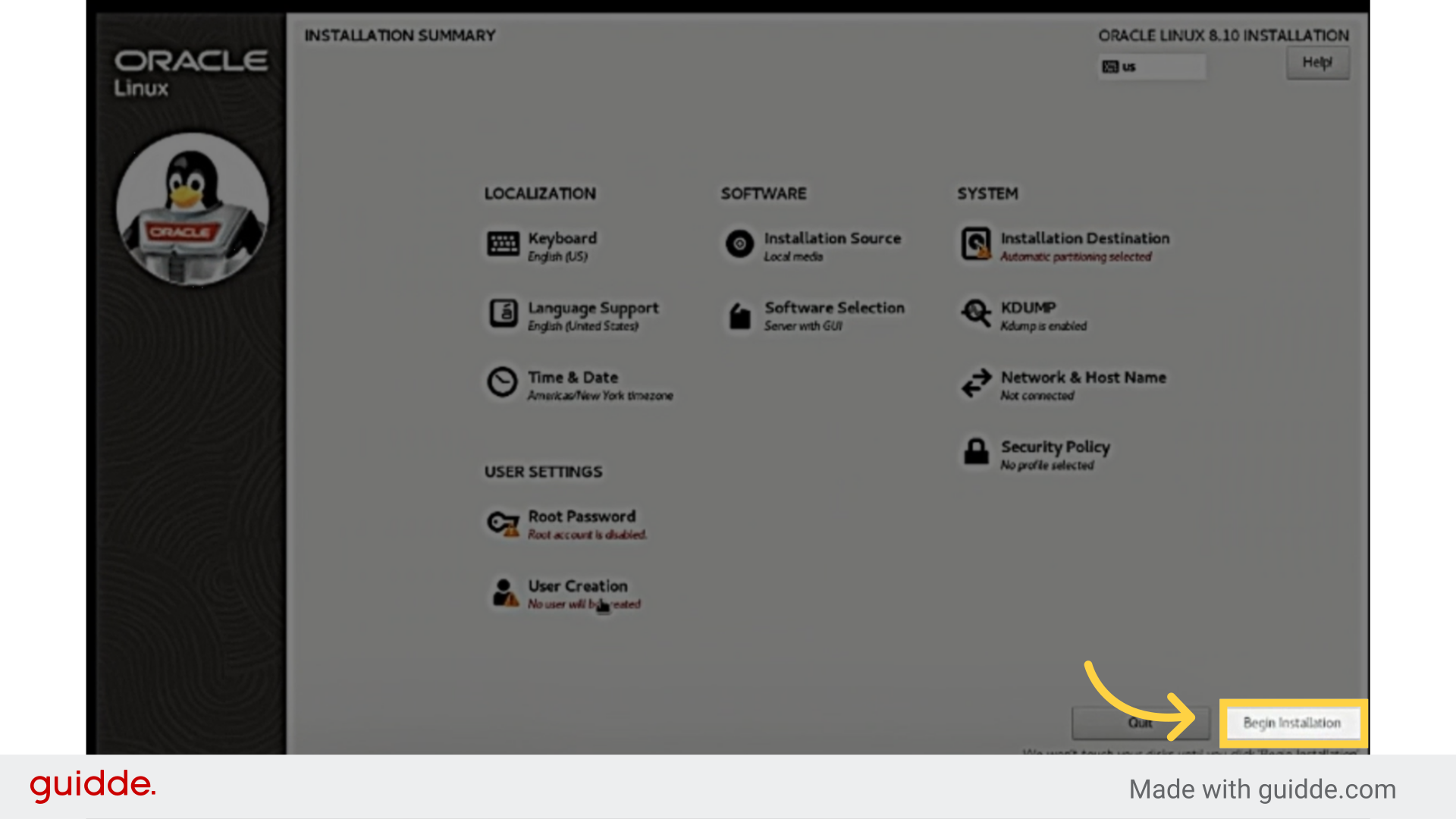Then can Click Begin installation

Installation may take over 10 minutes
