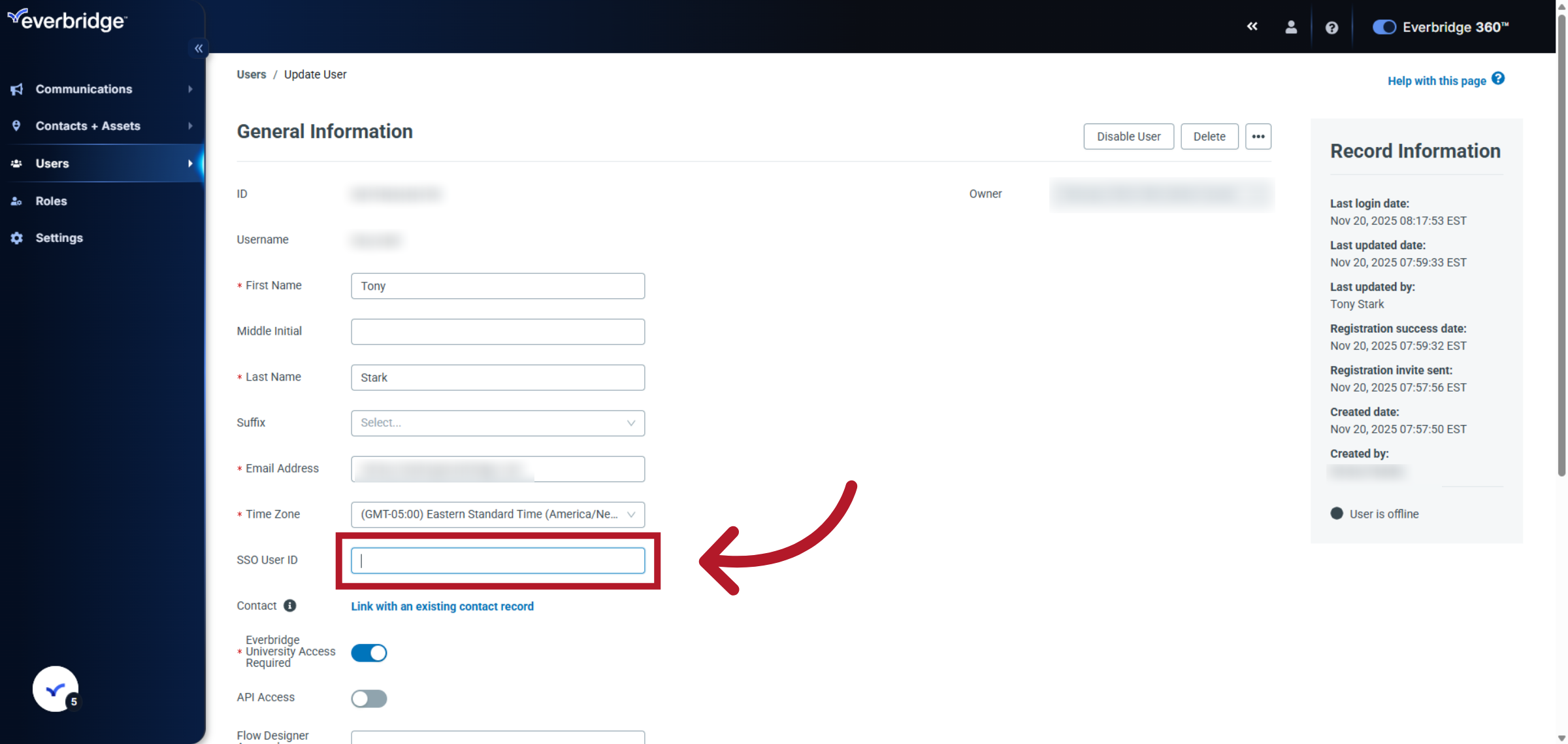 Select SSO User ID Field