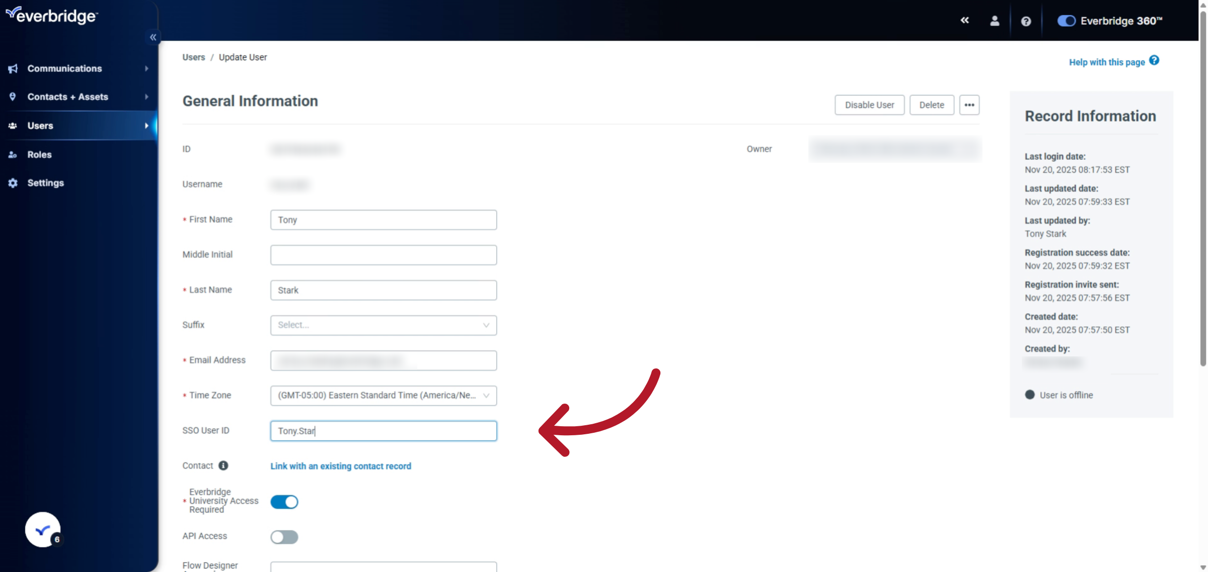 Enter New SSO User ID