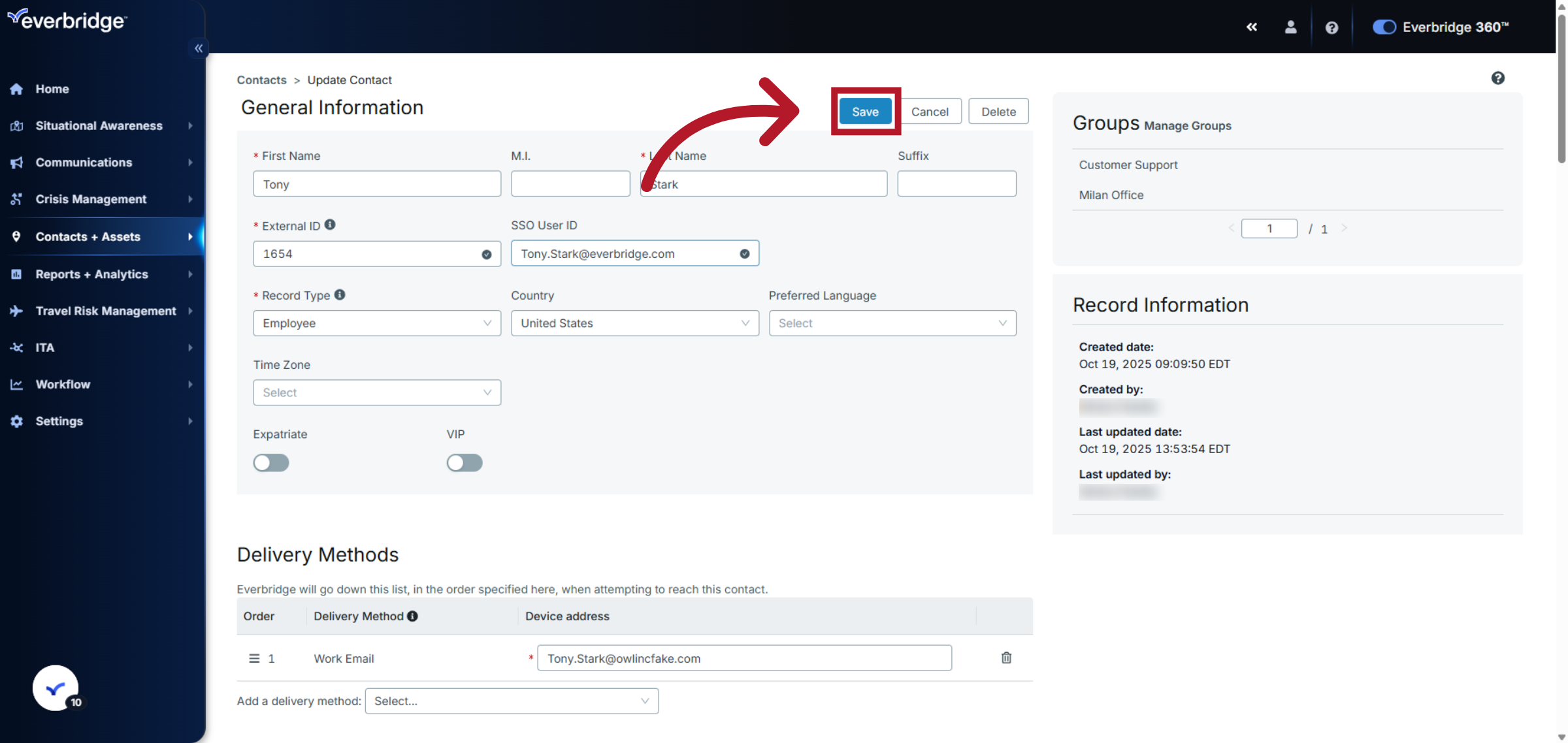 Save Contact Changes