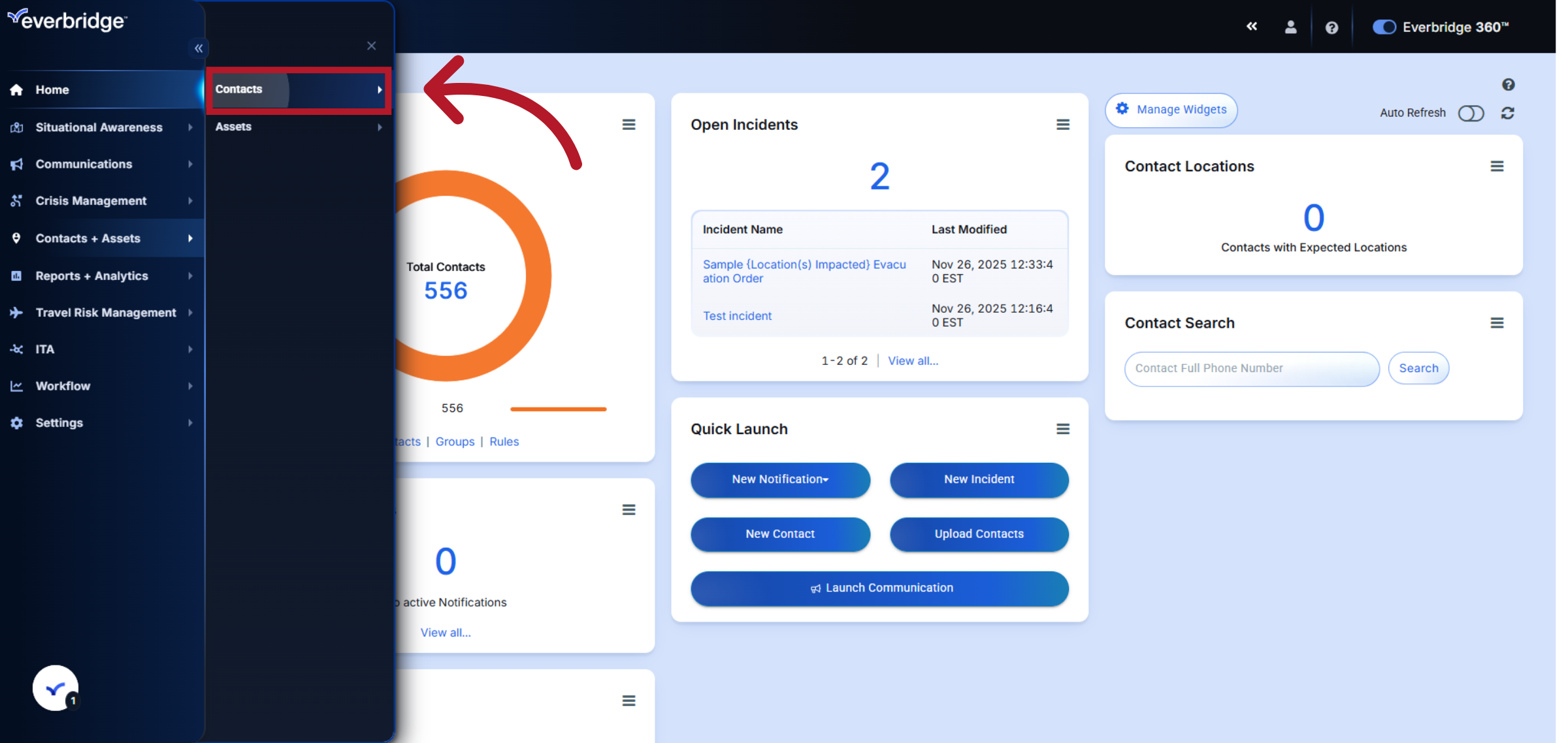 Open Contacts Section