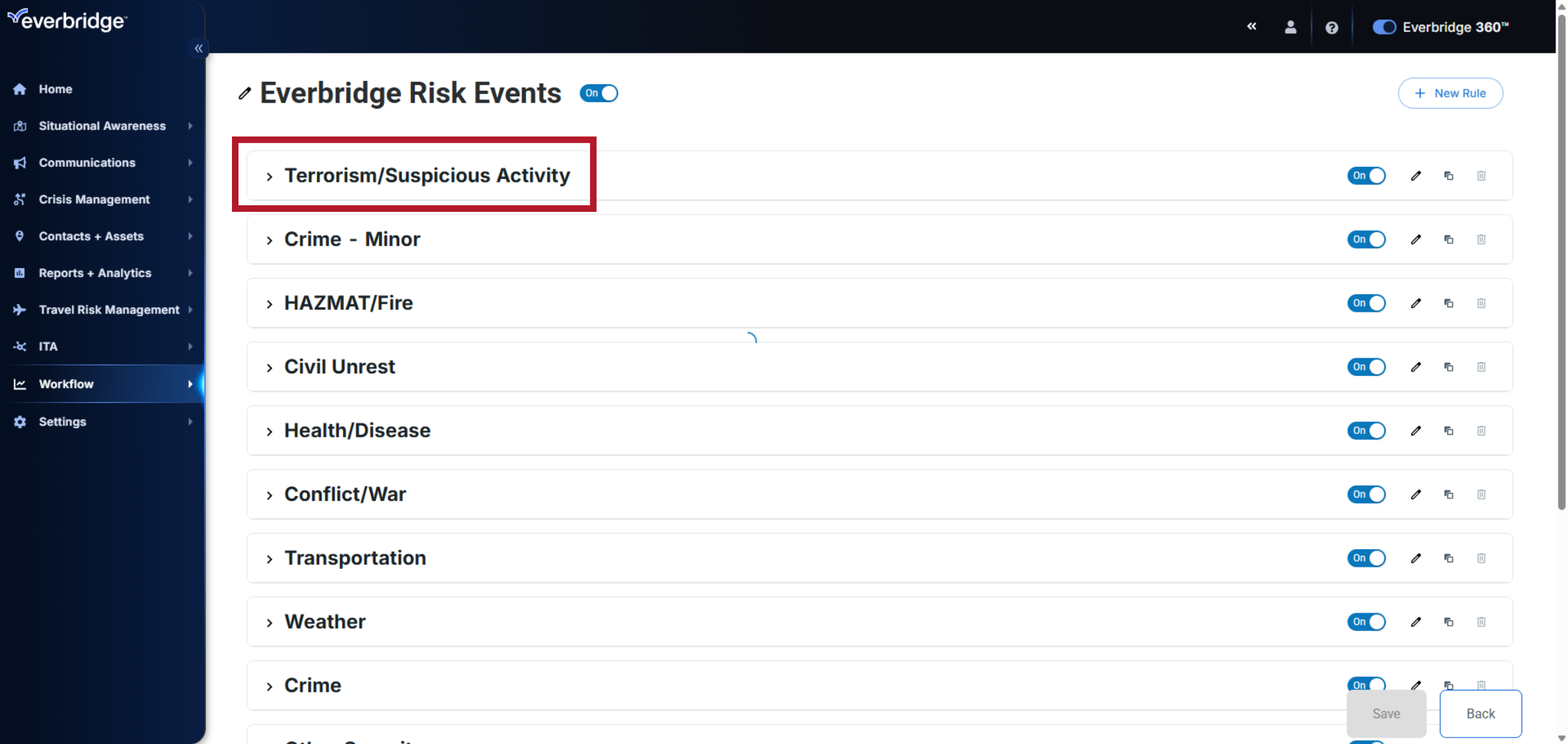 Select Risk Events Workflow