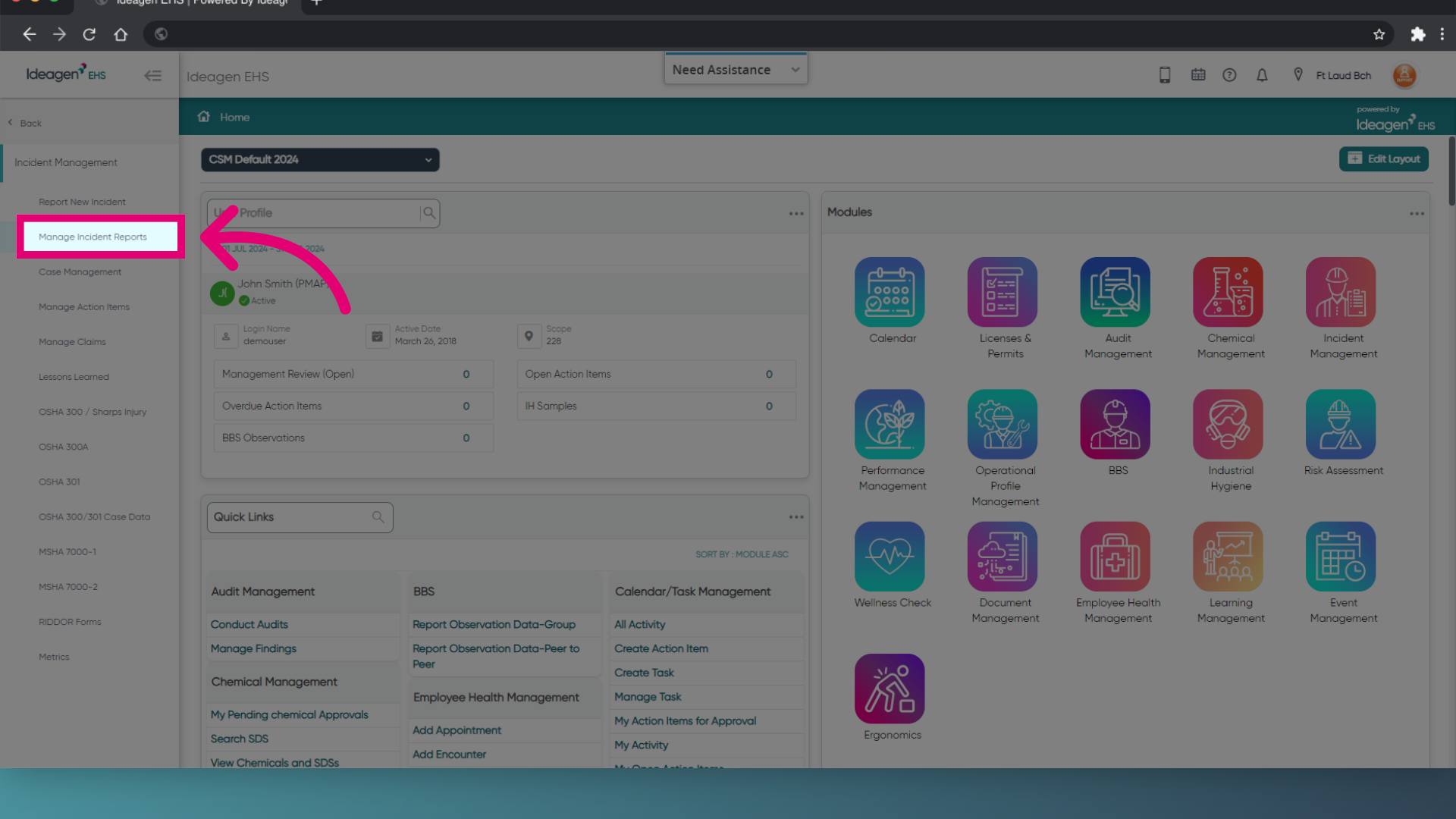 Choose Manage Incident Reports