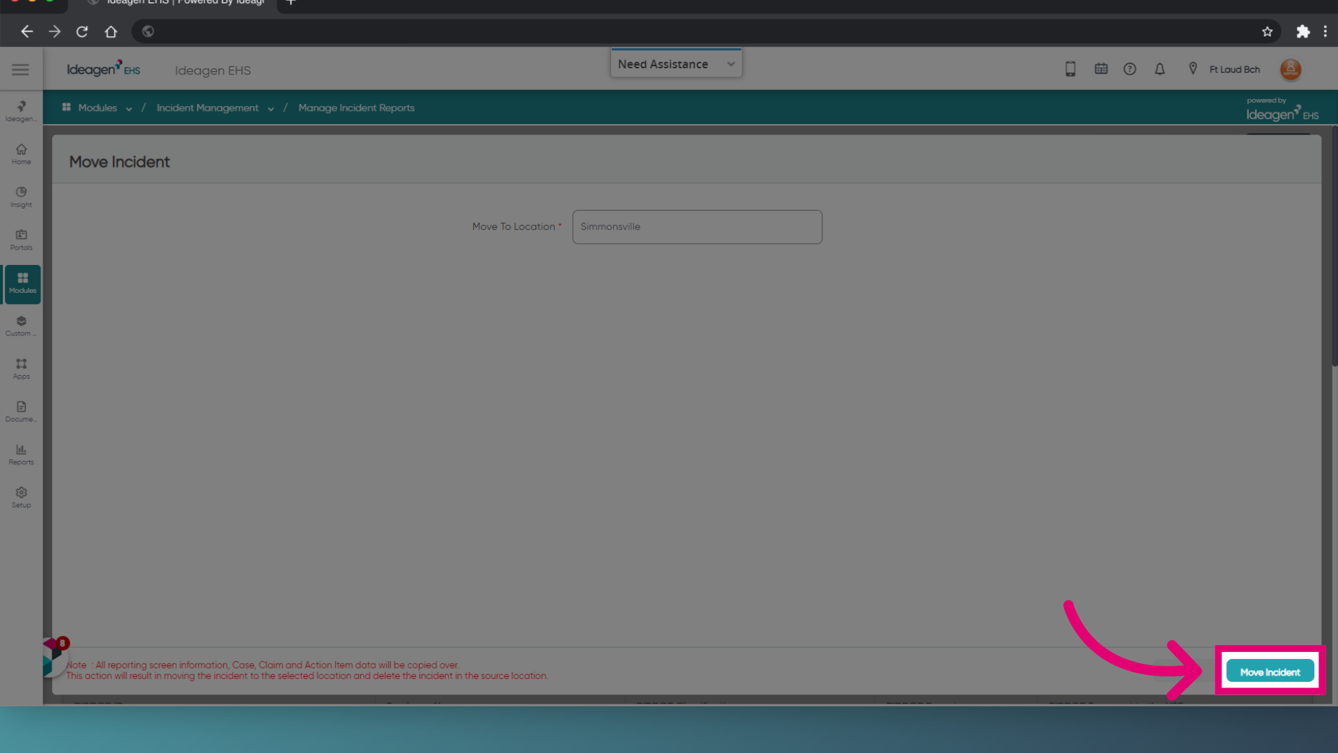 Click 'Move Incident'