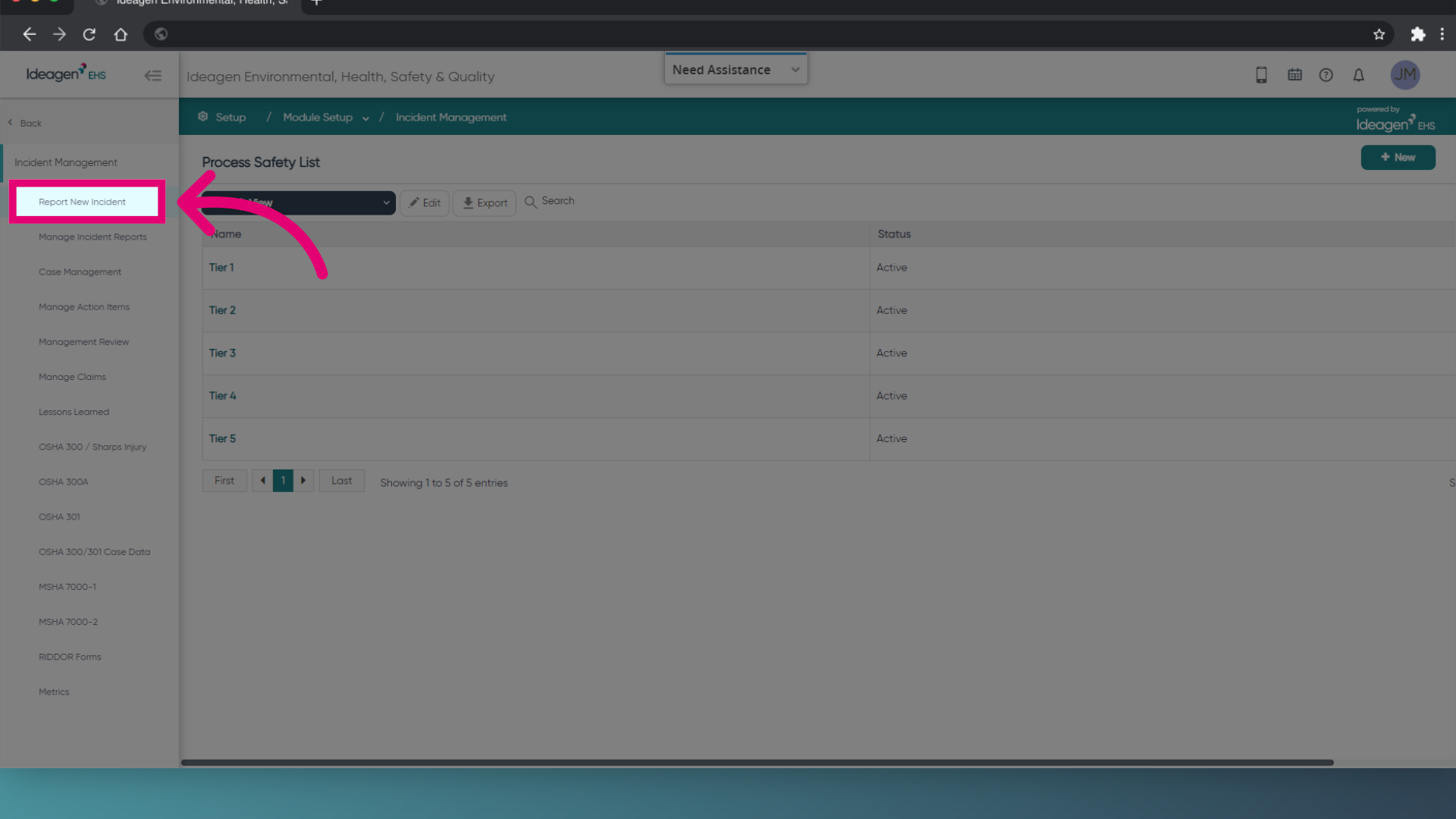 Click Report New Incident