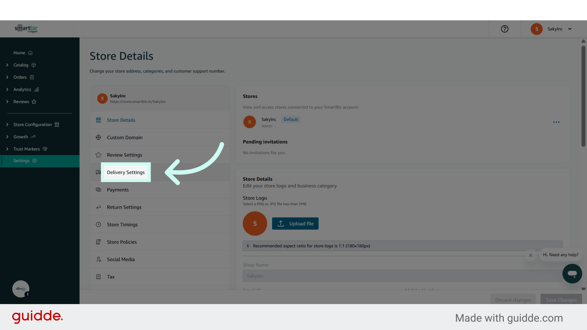 Click 'Delivery Settings'
