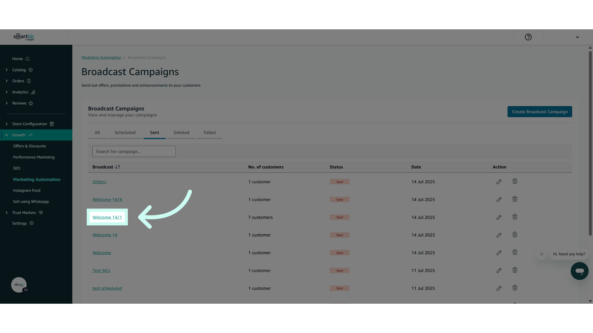 To check a campaign click on the campaign name