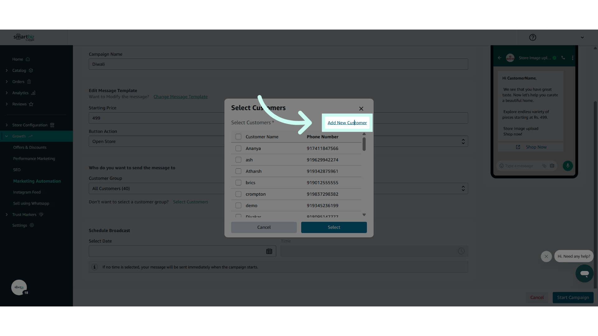 Click 'Add New Customer'