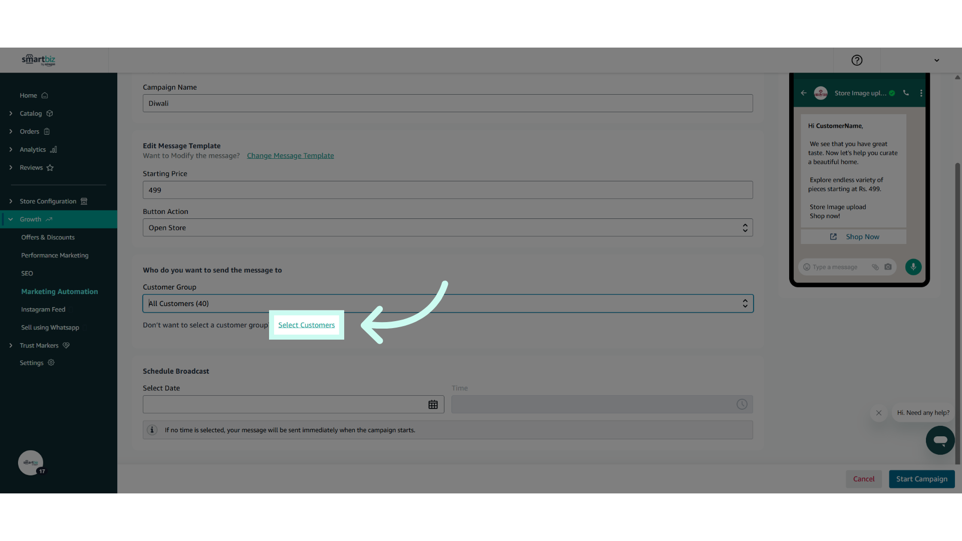 Click 'Select Customers'