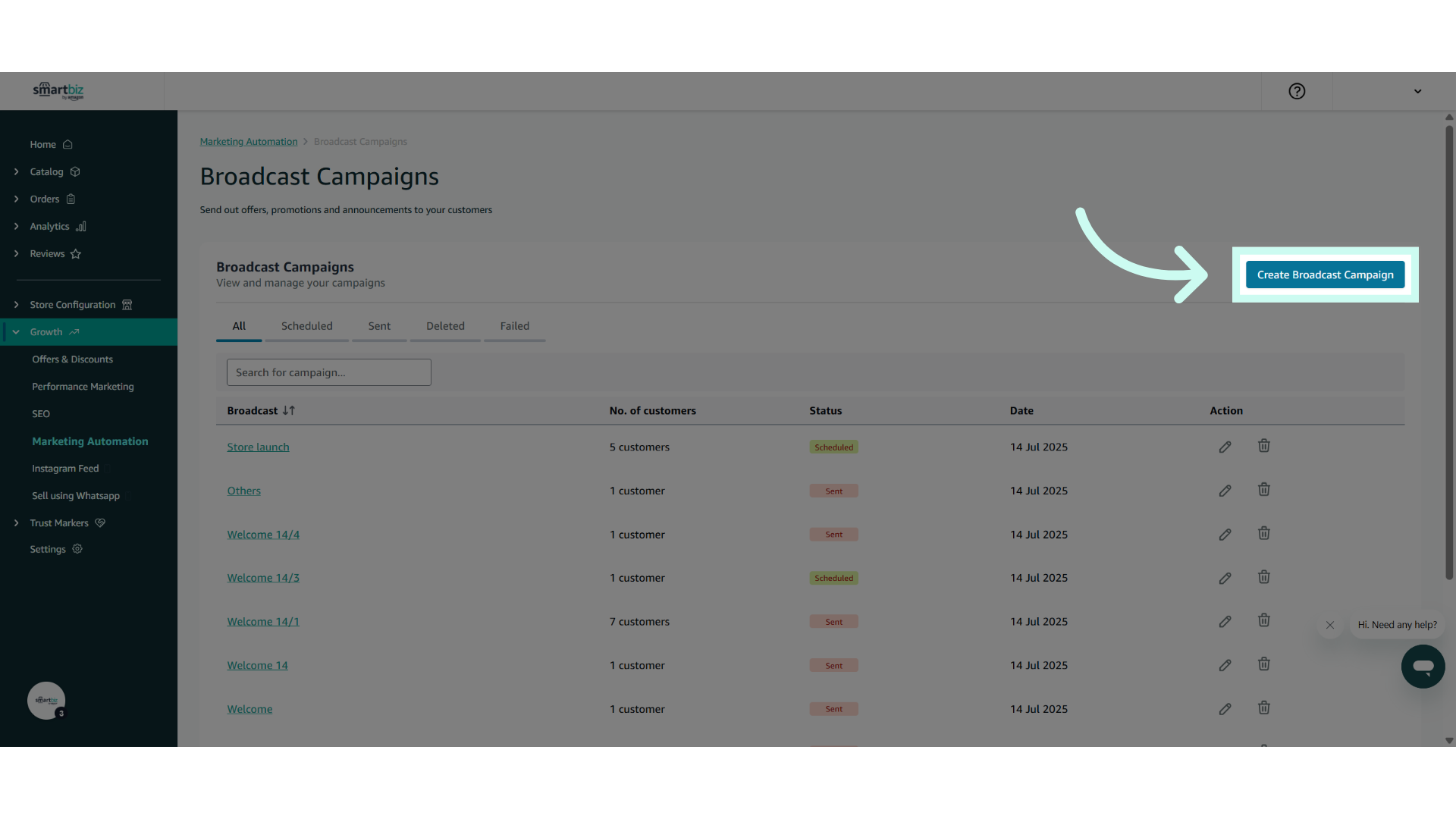Click 'Create Broadcast Campaign'