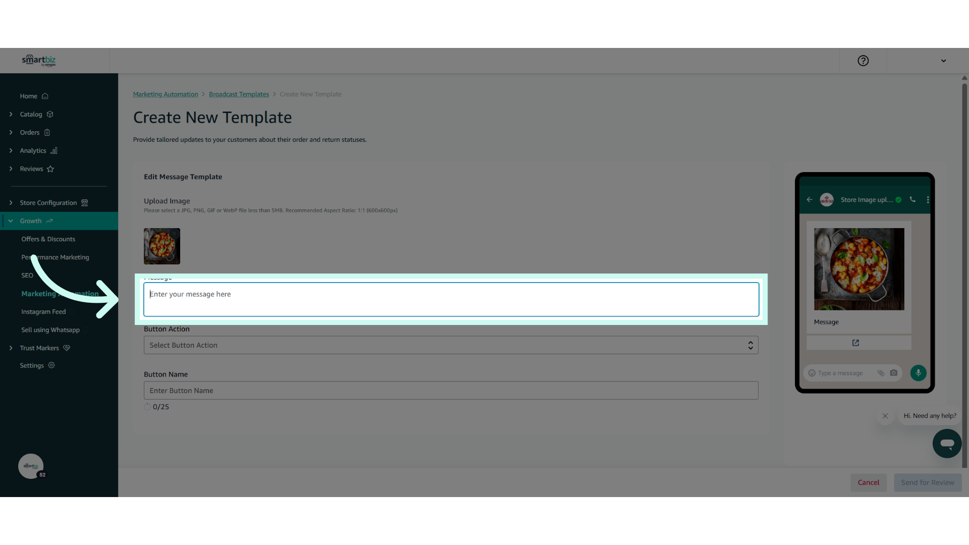 Click 'Enter your message here'
