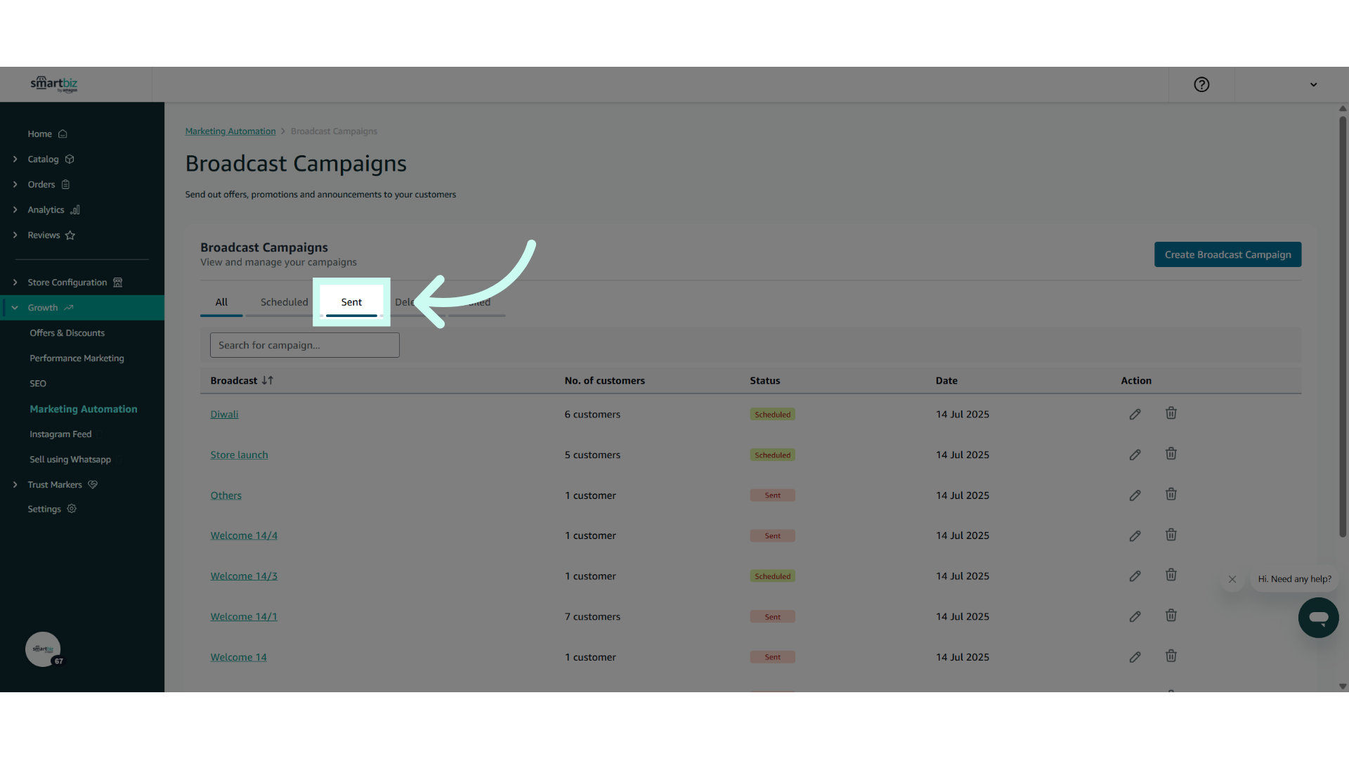 Check sent campaigns