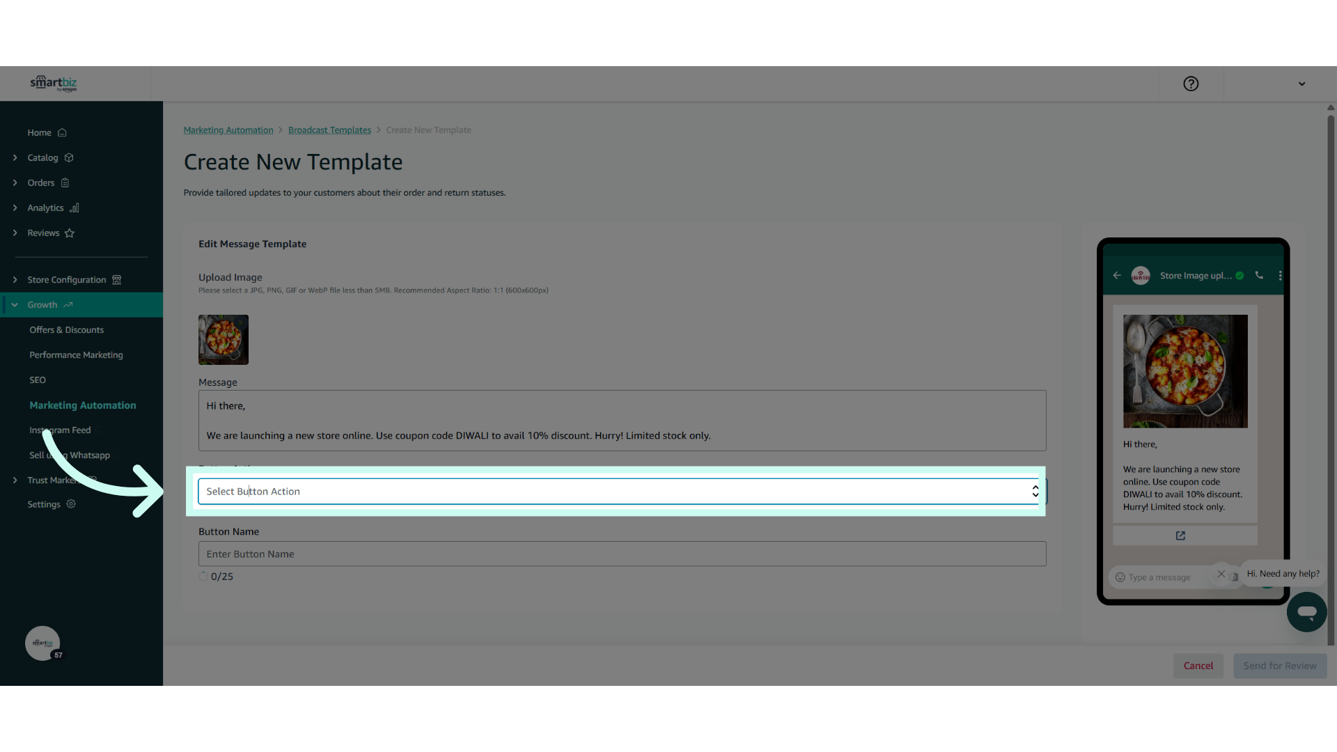 Click 'Select Button Action'