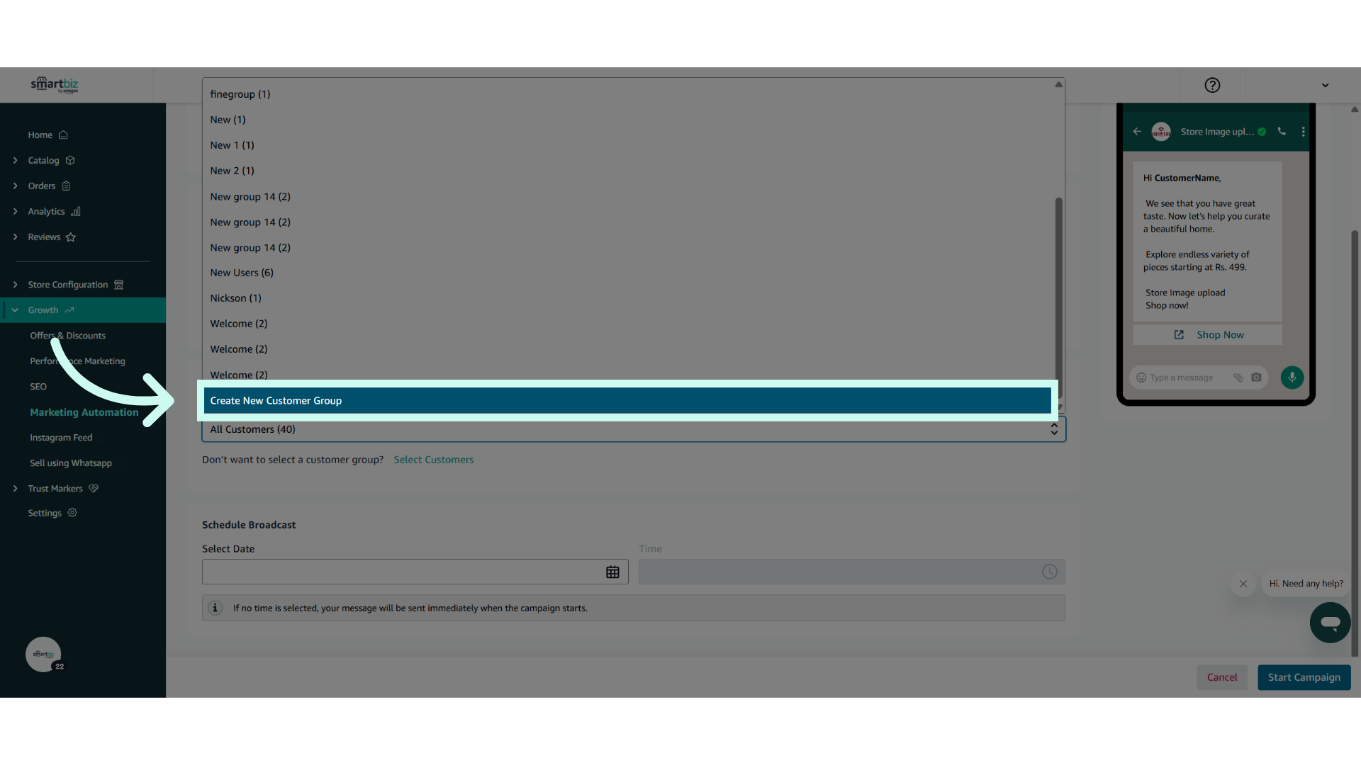 Click 'Create New Customer Group'