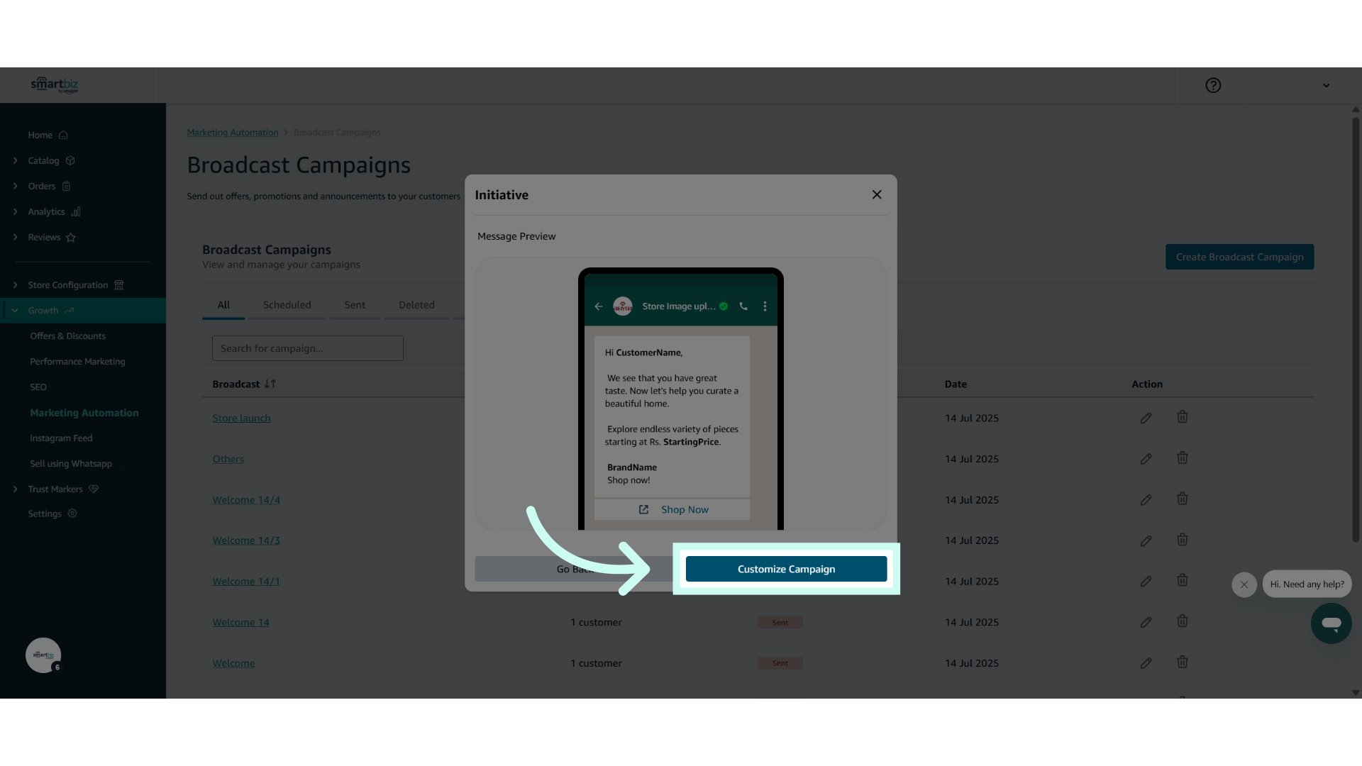 Click 'Customize Campaign'