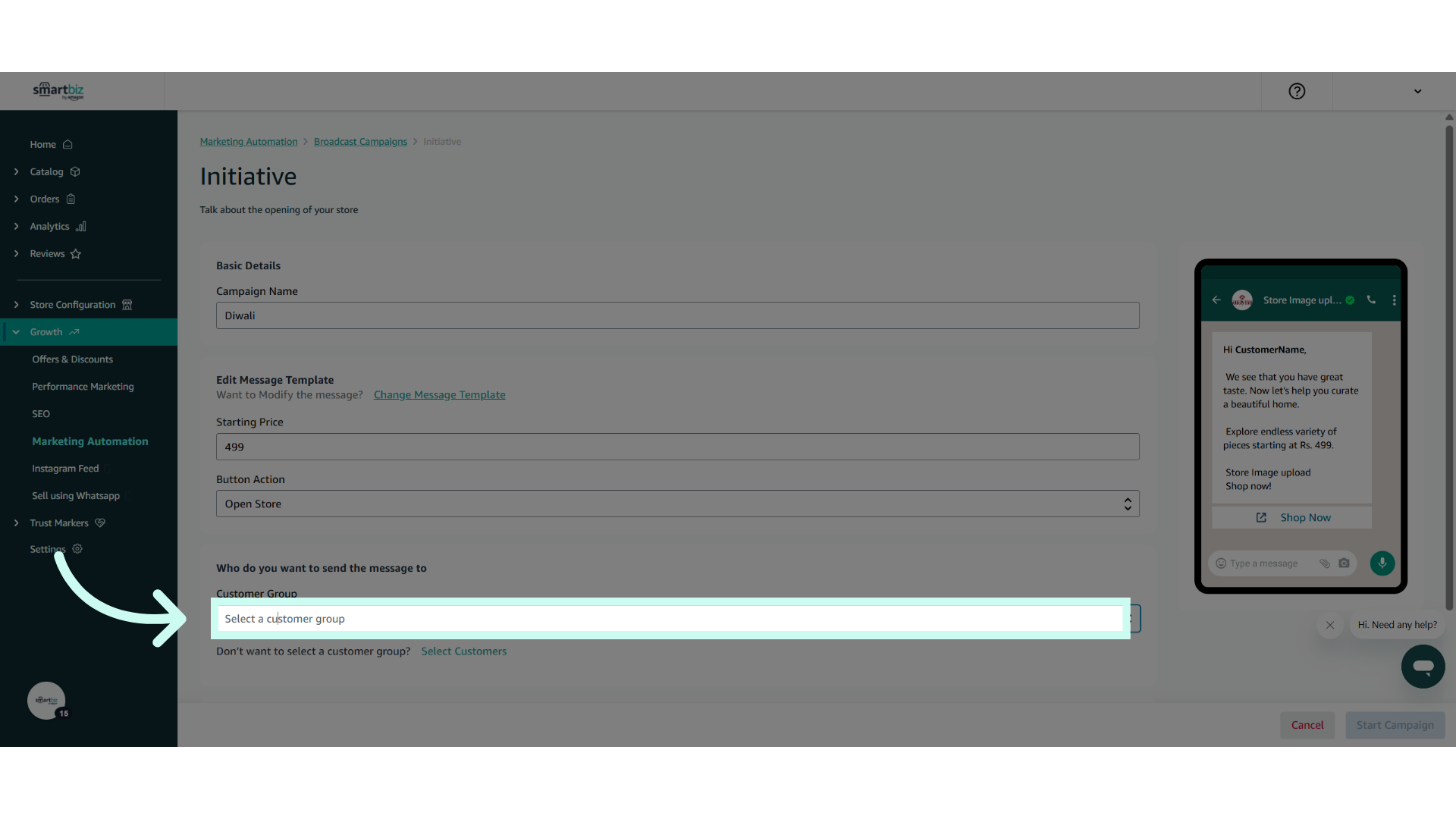 Click 'Select a customer group'