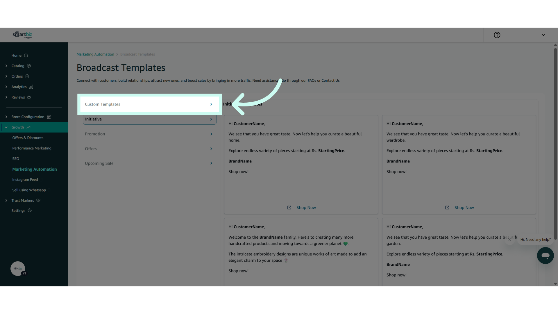 Click 'Custom Templates'